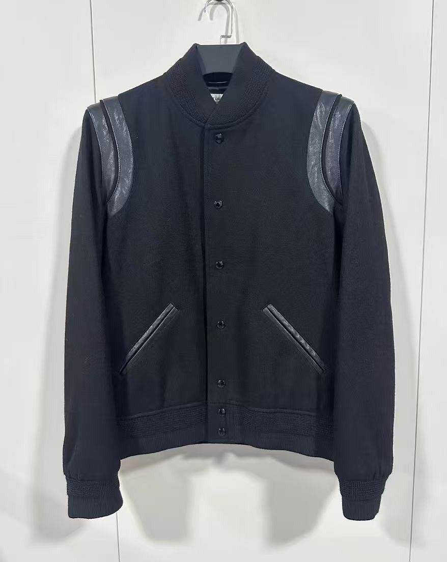 Saint Laurent Paris YSL Classic Black Wool Leather Baseball Jacket Size US M / EU 48-50 / 2 - 1 Thumbnail