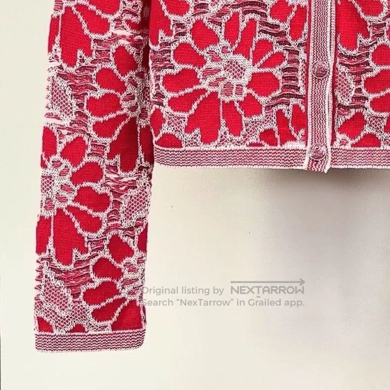 Chanel Chanel Red flower crochet lace knitted cardigan coat Size XS / US 0-2 / IT 36-38 - 4 Thumbnail