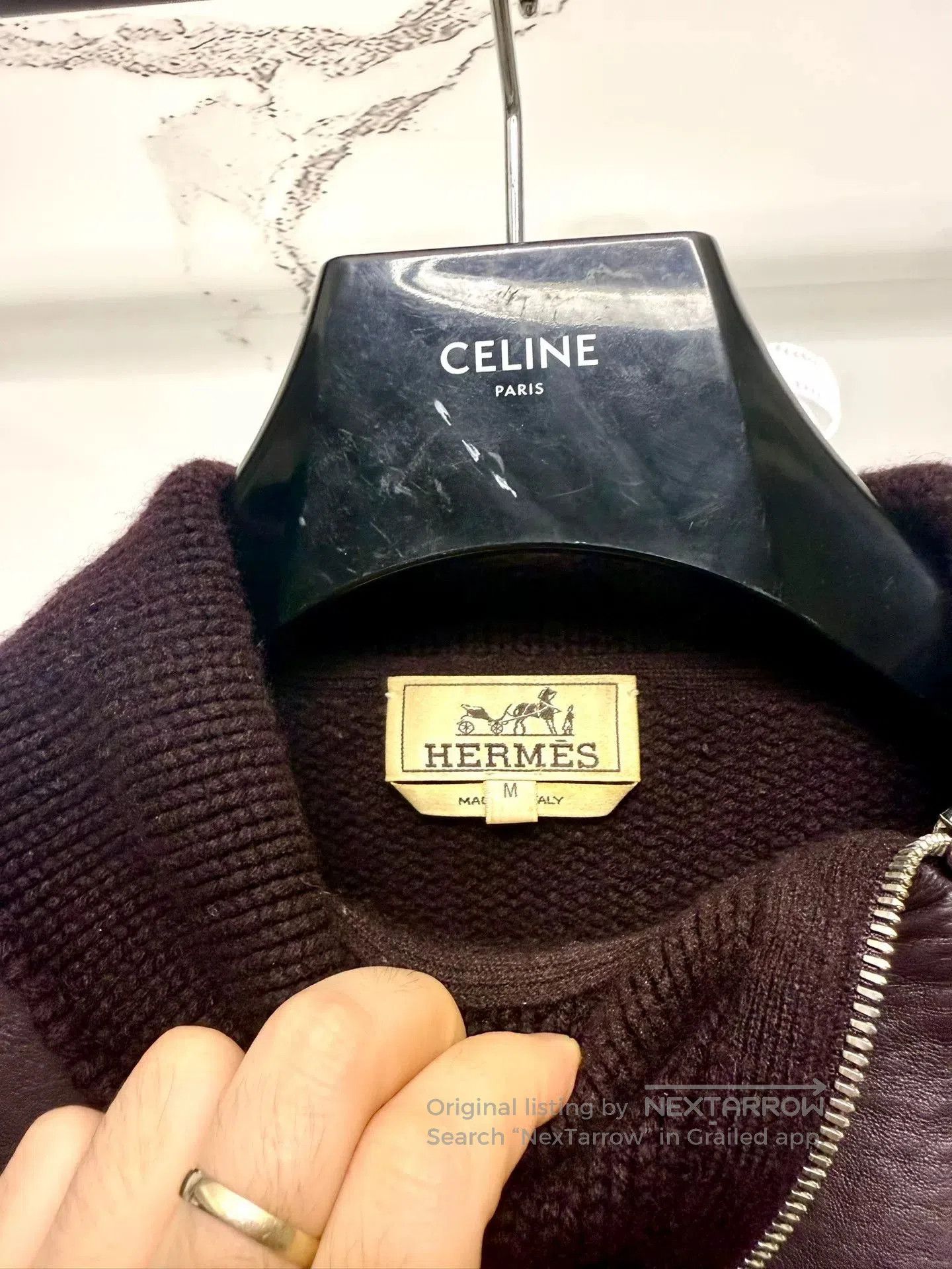 Hermes hermes high-neck zip sweater with leather panels. Size US M / EU 48-50 / 2 - 3 Thumbnail