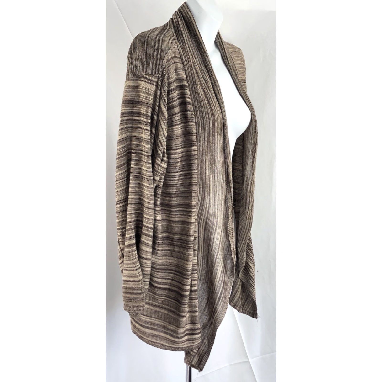 Vintage VINTAGE Notations Cardigan Sweater 1X Brown Stripe Shawl Collar Bohemian Grunge Women Size XL / US 12-14 / IT 48-50 - 2 Thumbnail