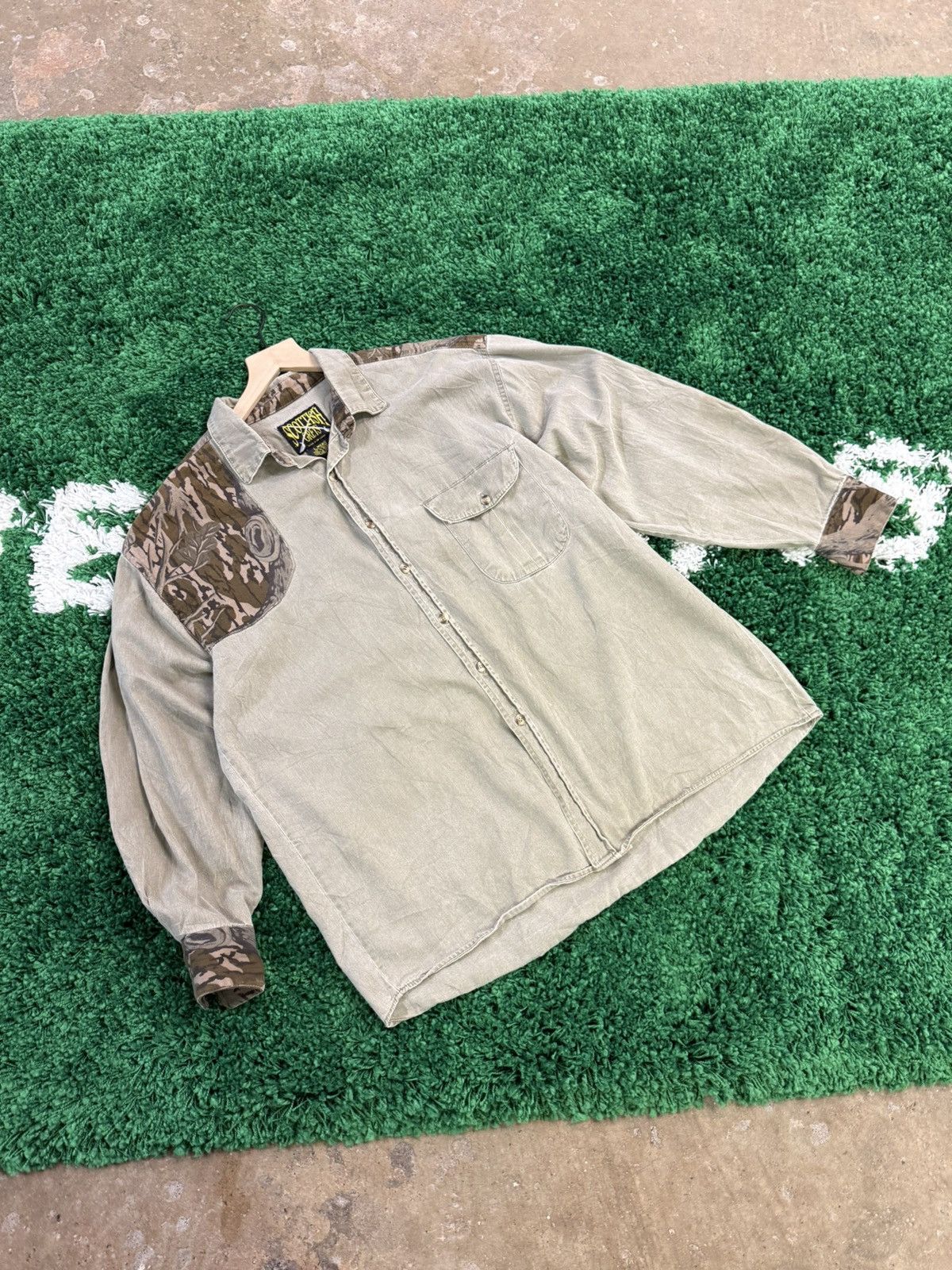 Vintage 90s Scottish Grey Camo Bark Tree Shirt Large Hunting