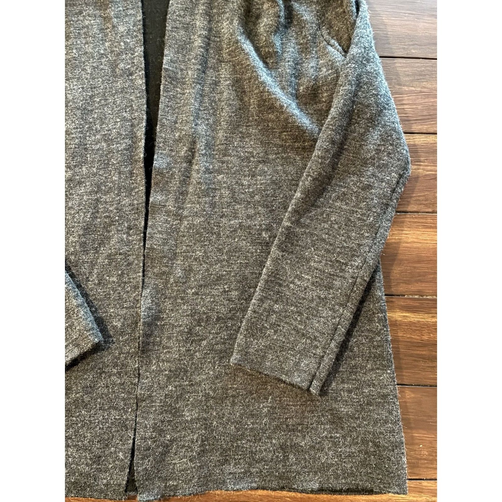 Vintage MAX STUDIO Wool Blend Hooded Long Duster Cardigan Open Front Charcoal Grey Large Size L / US 10 / IT 46 - 3 Thumbnail