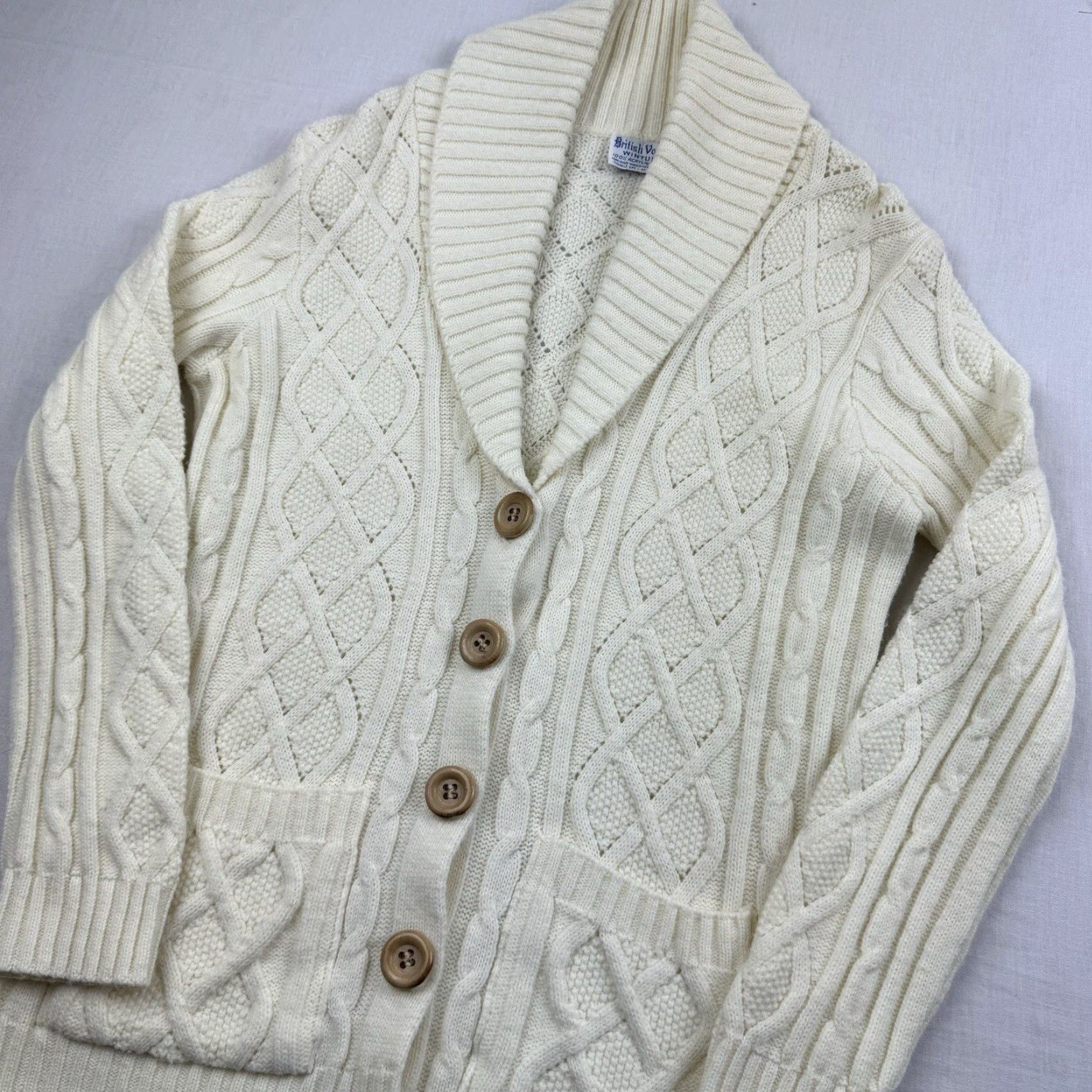 Vogue Vintage British Vogue Wintuk Sweater Adult Medium Ivory Knit 70s 80s Cardigan Size M / US 6-8 / IT 42-44 - 3 Thumbnail