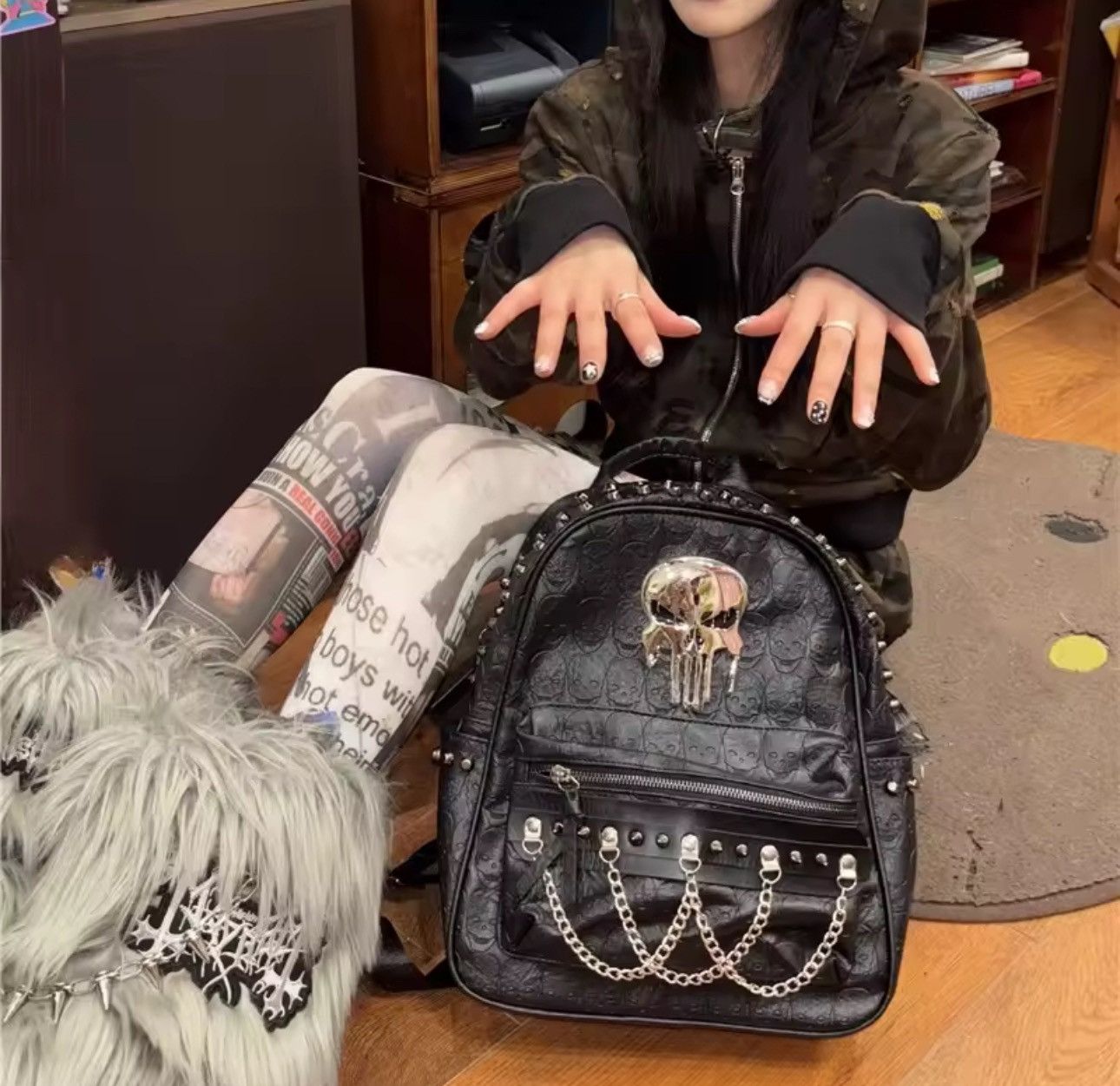 Other Skull Gothic Skeleton Black Unisex Streetwear Backpack Size ONE SIZE - 3 Thumbnail