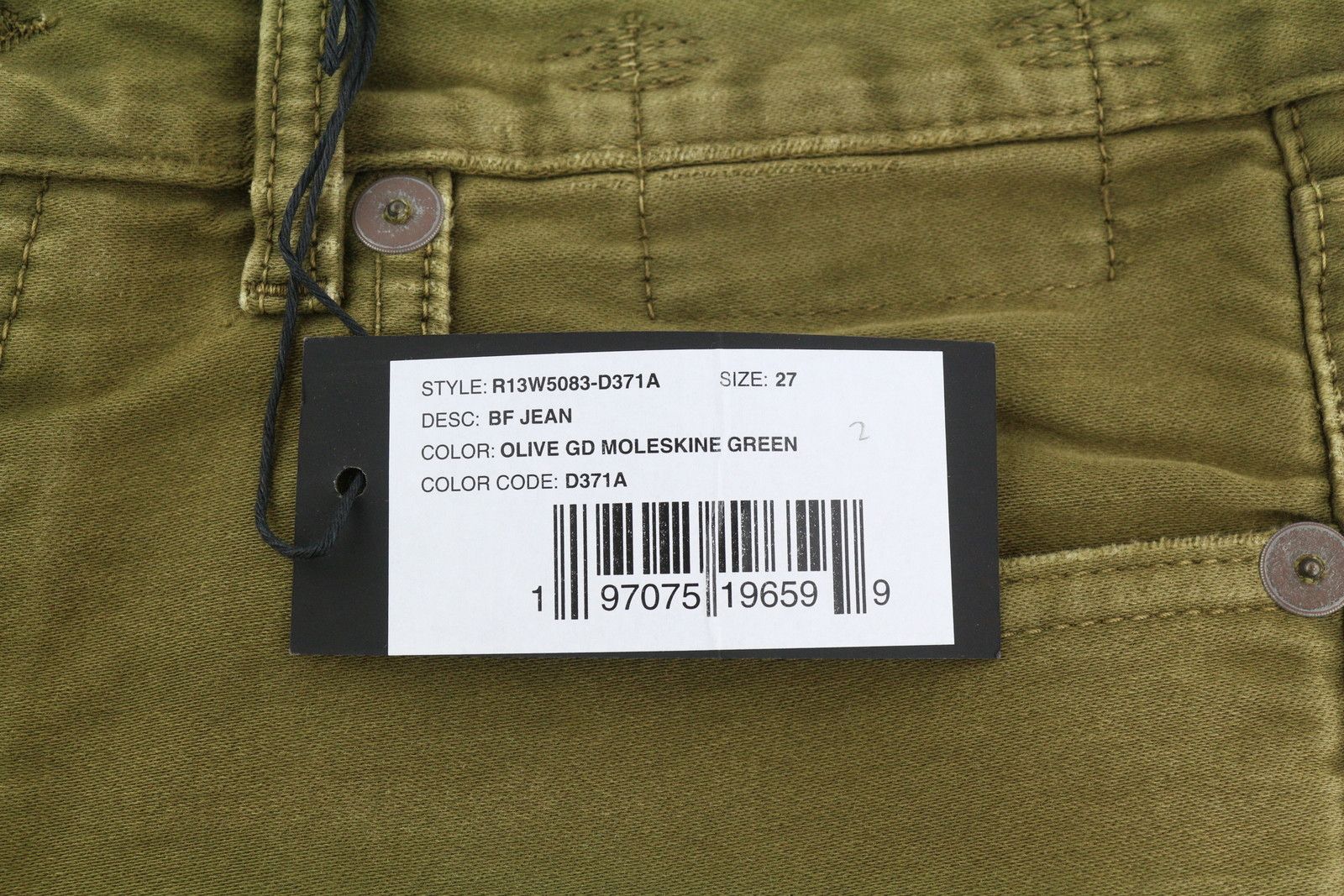 R13 BOYFRIEND 27 Olive Garment Dyed Moleskin Faded FW25 86612 Size 27" / US 4 / IT 40 - 7 Thumbnail