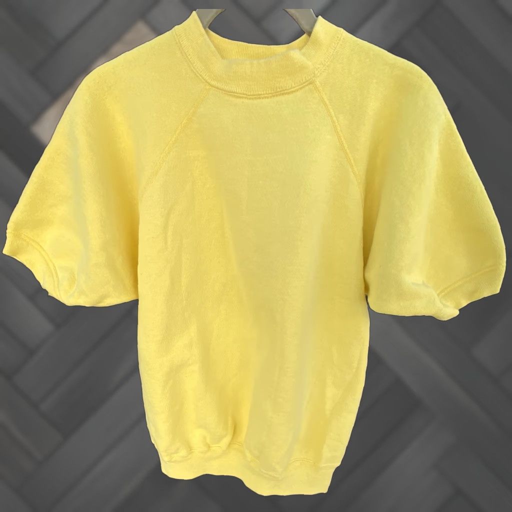 Vintage VINTAGE Yellow Raglan Short Sleeve Sweatshirt Athletic Solid Crew Neck Men One Size Cotton Rockabilly Retro 1960s 1970s Size US M / EU 48-50 / 2 - 1 Thumbnail