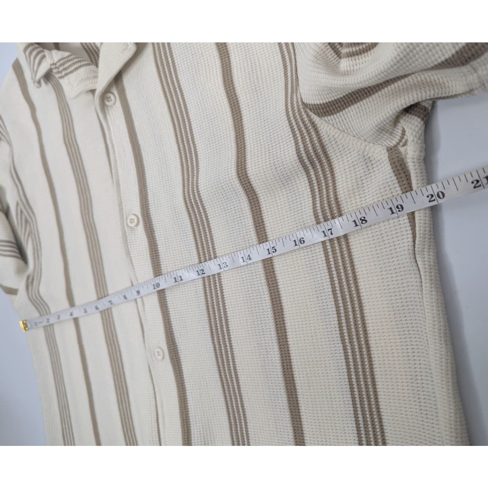 Vintage Larsson & Co. Beige Textured Striped Short Sleeve Button Camp Shirt Mens M Size US M / EU 48-50 / 2 - 5 Thumbnail
