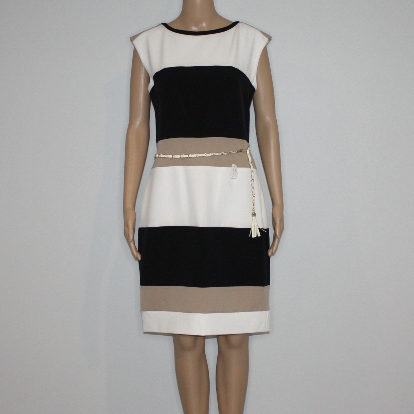 Other SD Collection Neutral Stretch Crepe Color Block Sheath Dress Size M / US 6-8 / IT 42-44 - 5 Thumbnail