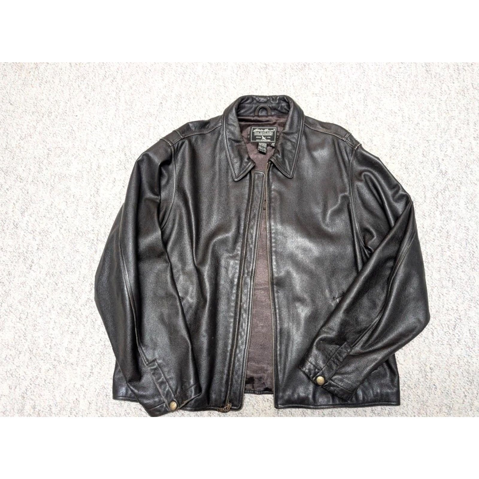 Eddie Bauer VINTAGE Eddie Bauer leather jacket XLT dark brown PATINA motorcycle 48 TALL Mens Leather Jacket 48 in brown XLT tall Size US XL / EU 56 / 4 - 7 Thumbnail