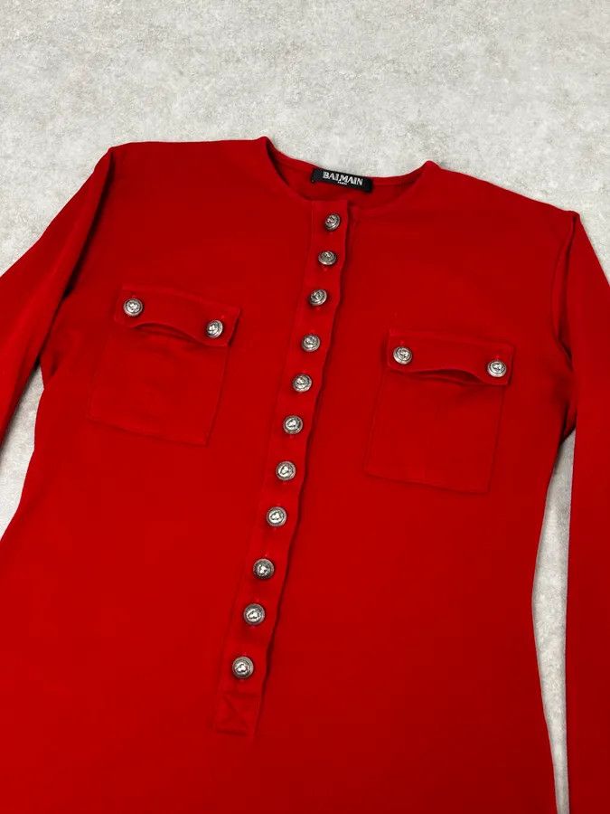 Balmain 2000s Balmain Red Buttoned Blouse Longsleeve T-Shirt Size S / US 4 / IT 40 - 5 Thumbnail