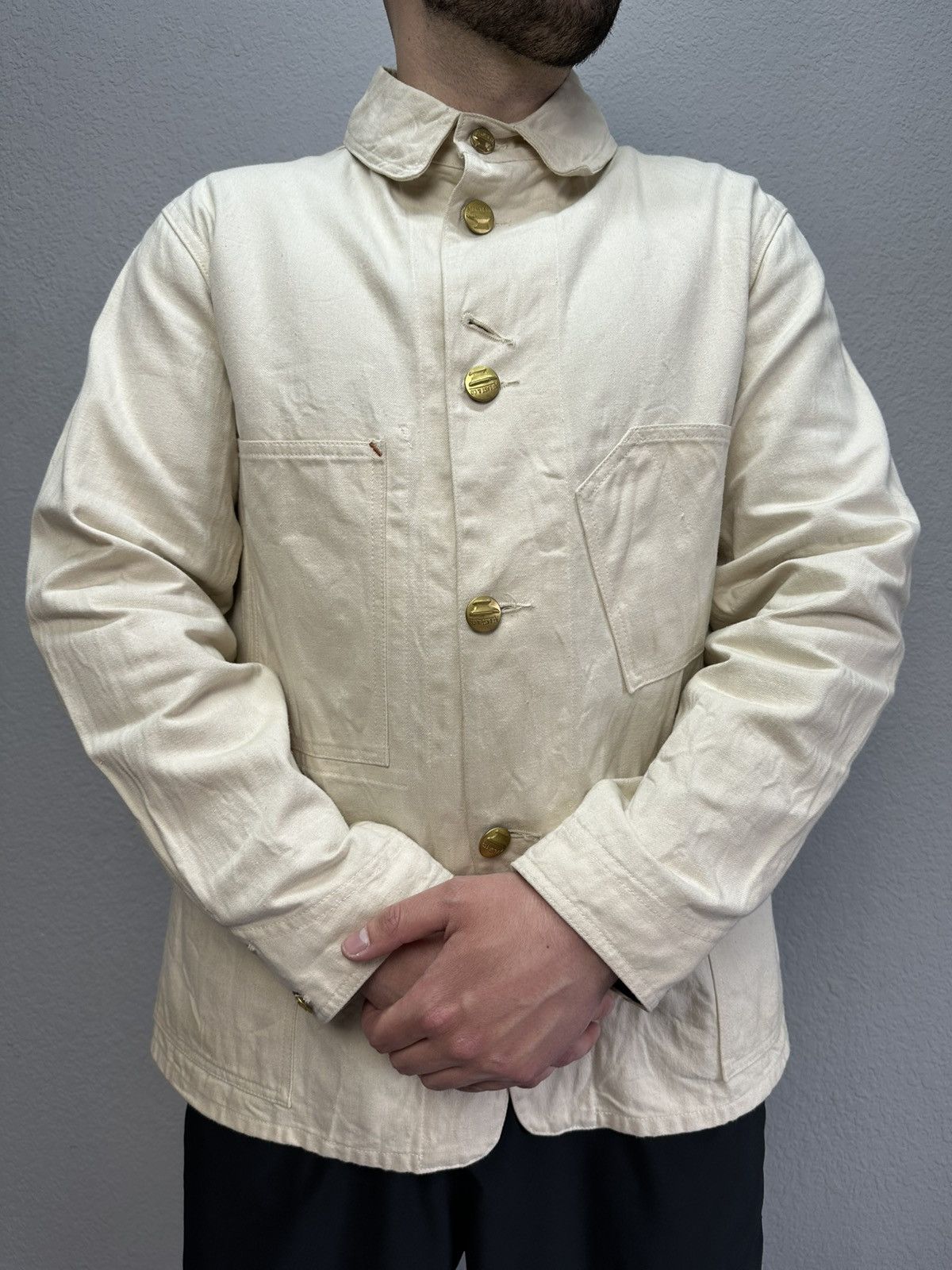 At Last & Co Vintage At Last & Co Japanese Denim Jacket Butcher Ivory Size US M / EU 48-50 / 2 - 2 Thumbnail