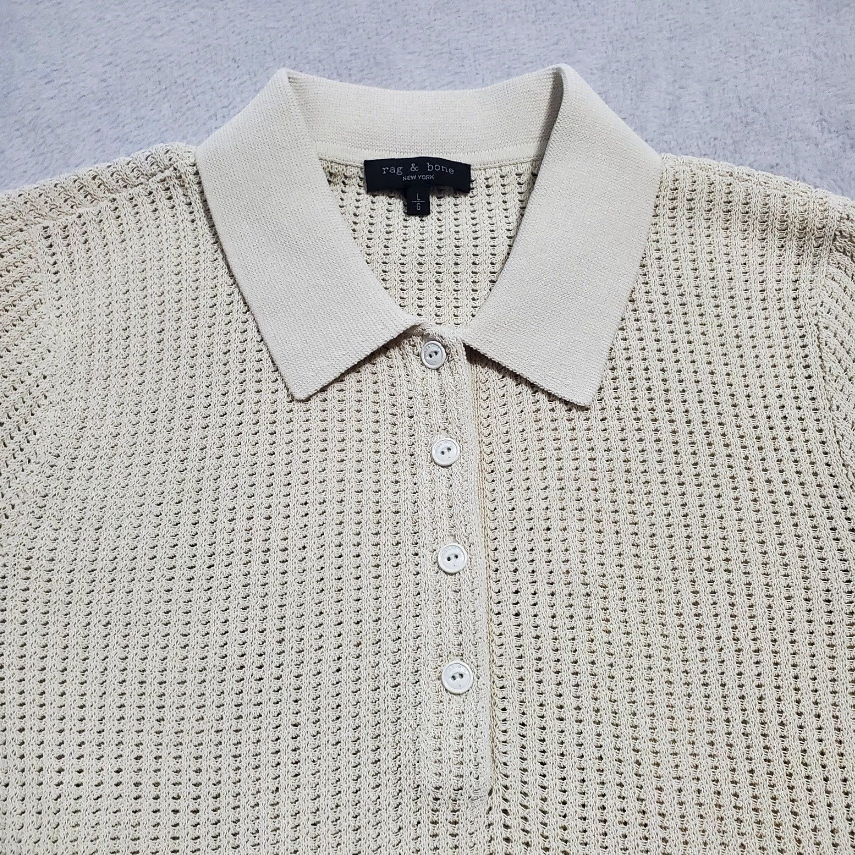 Rag & Bone VINTAGE Rag & Bone Polo Women L Ivory Open Knit Short Sleeve Casual Collared Neckline Size L / US 10 / IT 46 - 5 Thumbnail