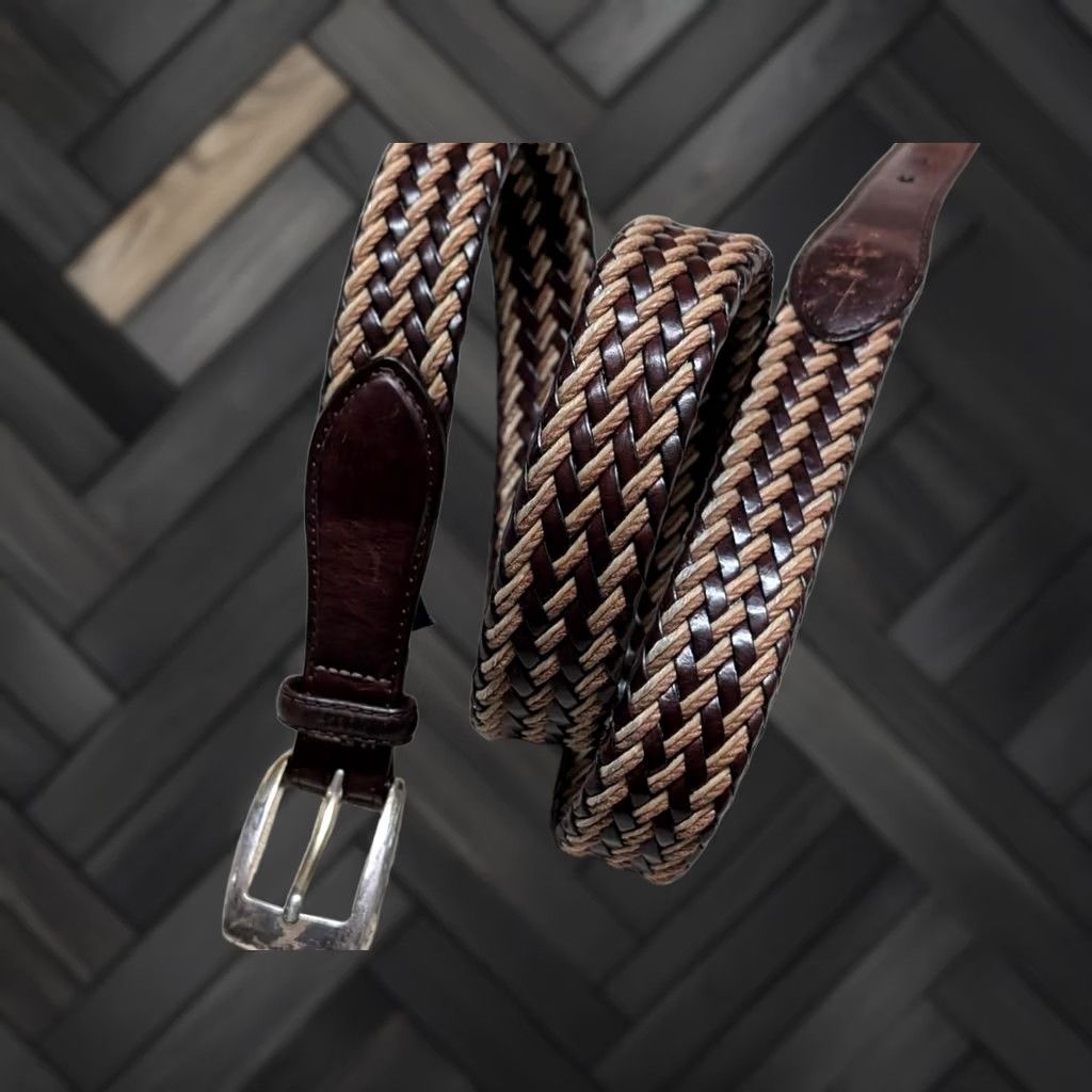 Brighton VINTAGE Brighton leather WEAVE braided belt Men 42 brown braided/Woven Belt 1-1/4" width, belt length 47" 41-44" holes Mens Size 42 - 1 Thumbnail