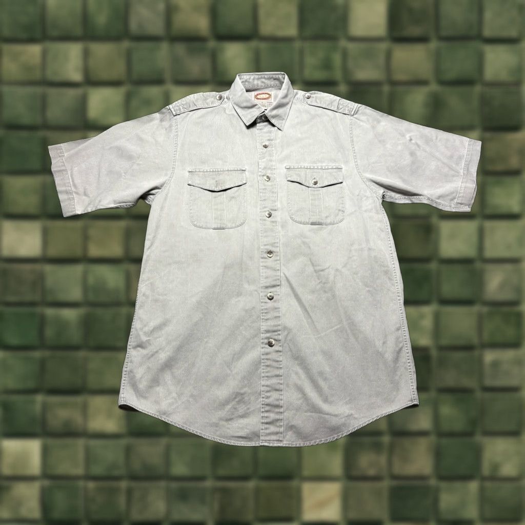 VINTAGE Banana Republic Khaki Safari Button Up Shirt Mens Small Beige 80s Short Sleeve Vintage