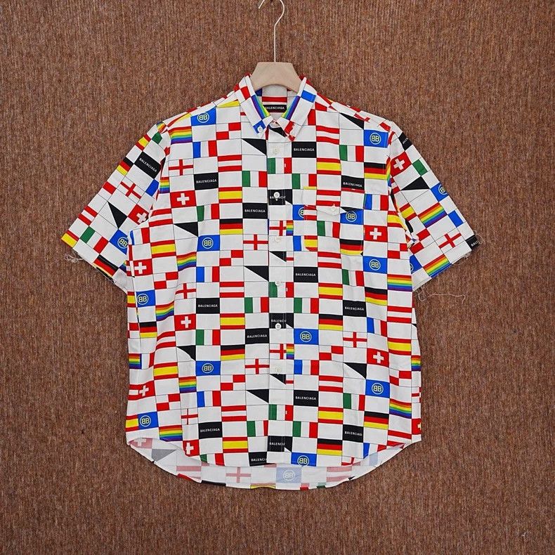 Balenciaga Balenciaga Flag Print Short Sleeve Shirt - dmc Size US M / EU 48-50 / 2 - 1 Thumbnail