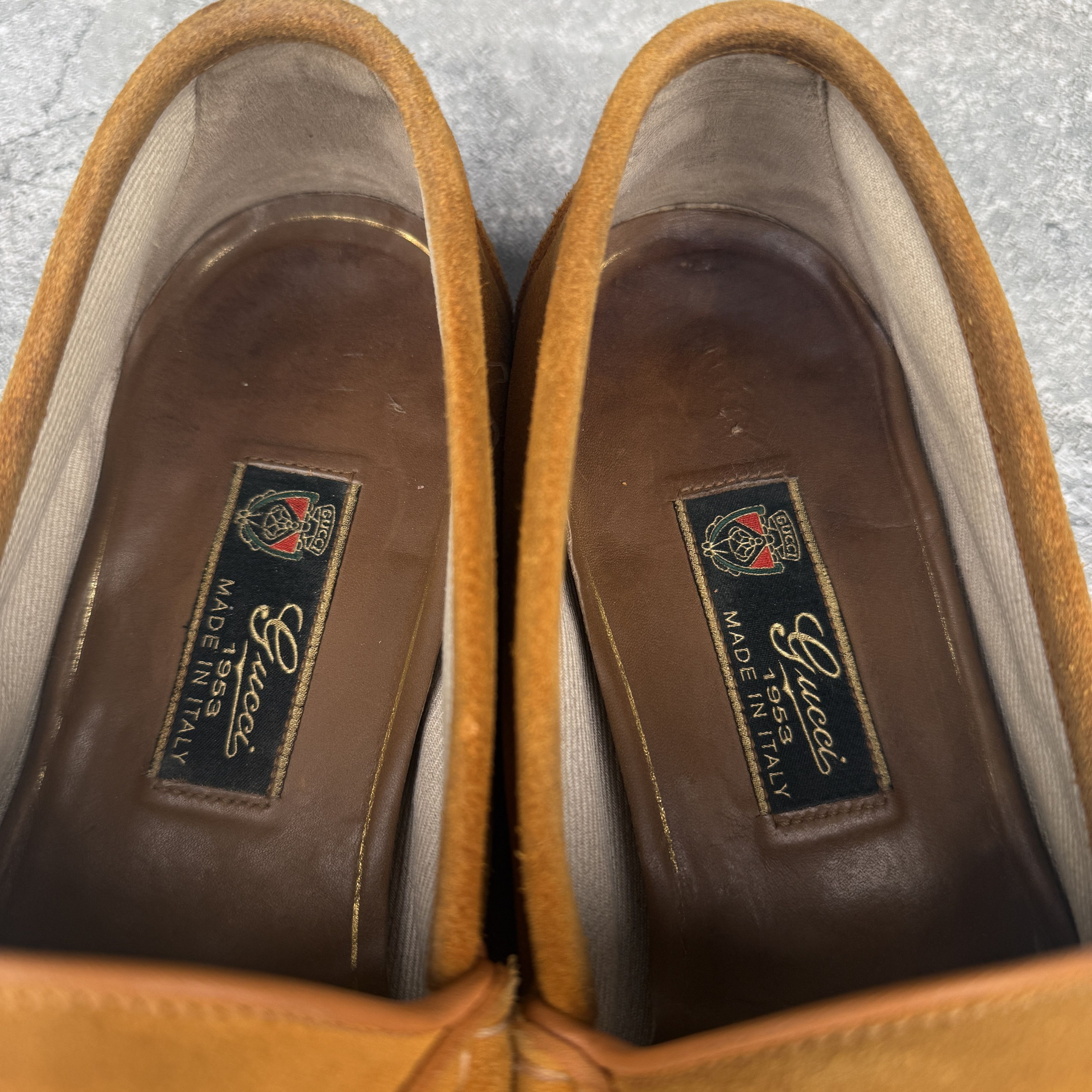 Gucci Gucci 1953 Horsebit Loafer Heels Mustard Suede Size US 9.5 / EU 42-43 - 10 Thumbnail