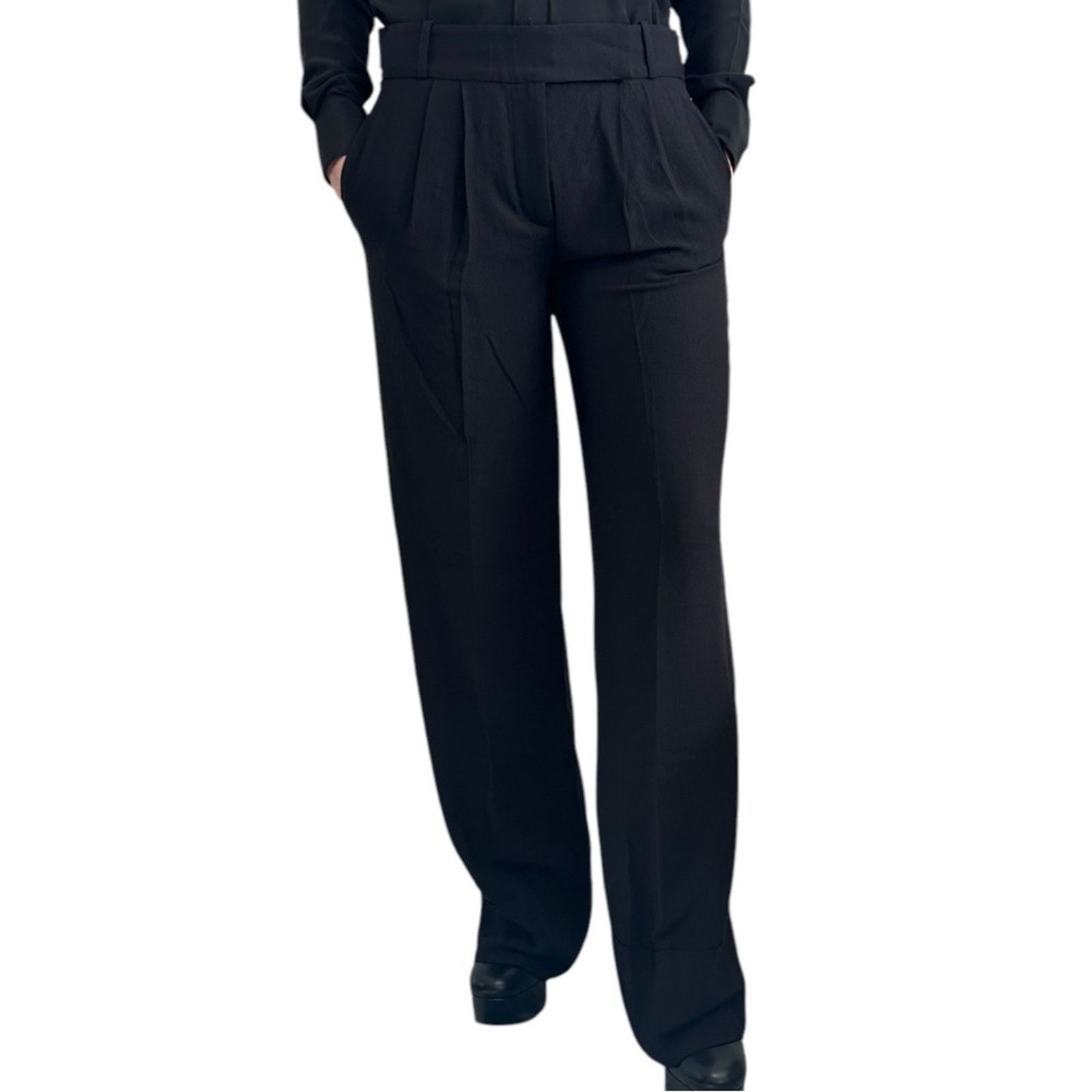 Nina Ricci FW11 Silk Wide leg Trousers Black FR 36 US 4 High rise Pleat Size 26" / US 2 / IT 38 - 3 Thumbnail