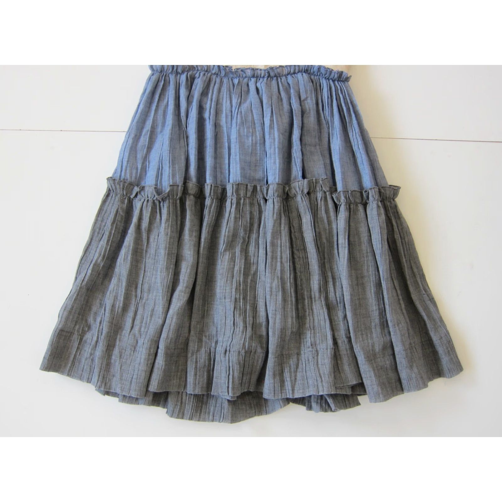 Vintage Ark & Co. Blue Ivory 100% Cotton Spaghetti Strap V-Neck Ruffle Sun Dress Small Womens Size S / US 4 / IT 40 - 6 Thumbnail