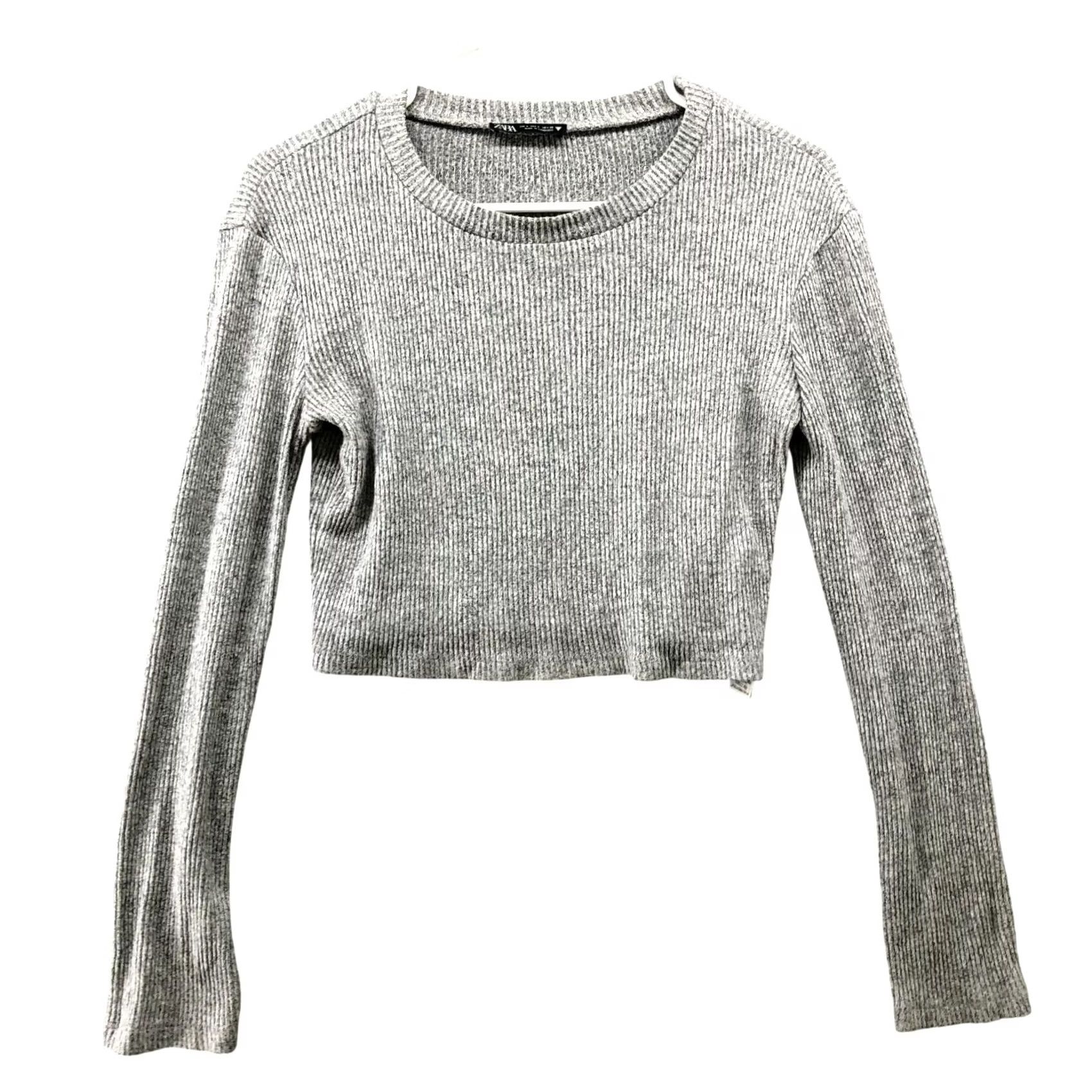 Zara Zara T-Shirt Womens S Cropped Ribbed Gray Long Sleeve Crewneck Stretchy Shirt Size S / US 4 / IT 40 - 2 Thumbnail