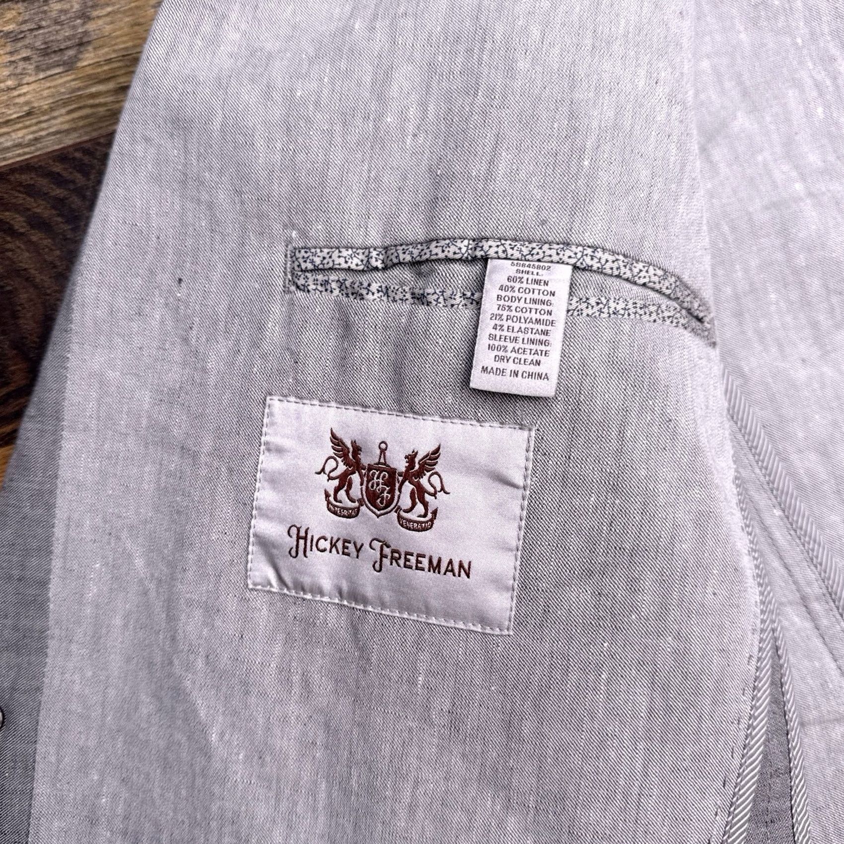 Vintage Hickey Freeman Linen Sport Coat 44 Gray Blazer Men Regular Two-Button Knit Pattern Solid Vintage No Size 44R - 4 Thumbnail