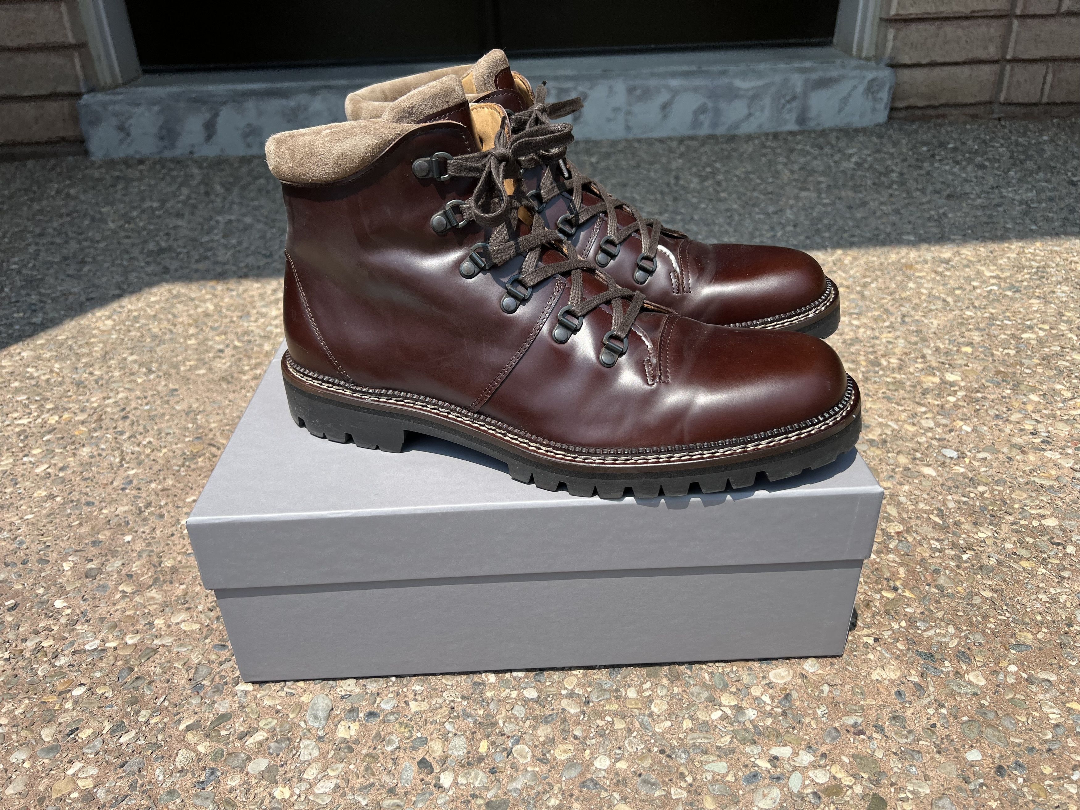 Mr P. MR P. Jacques Suede-Trimmed Glossed-Leather Boots Size US 13 / EU 46 - 1 Thumbnail