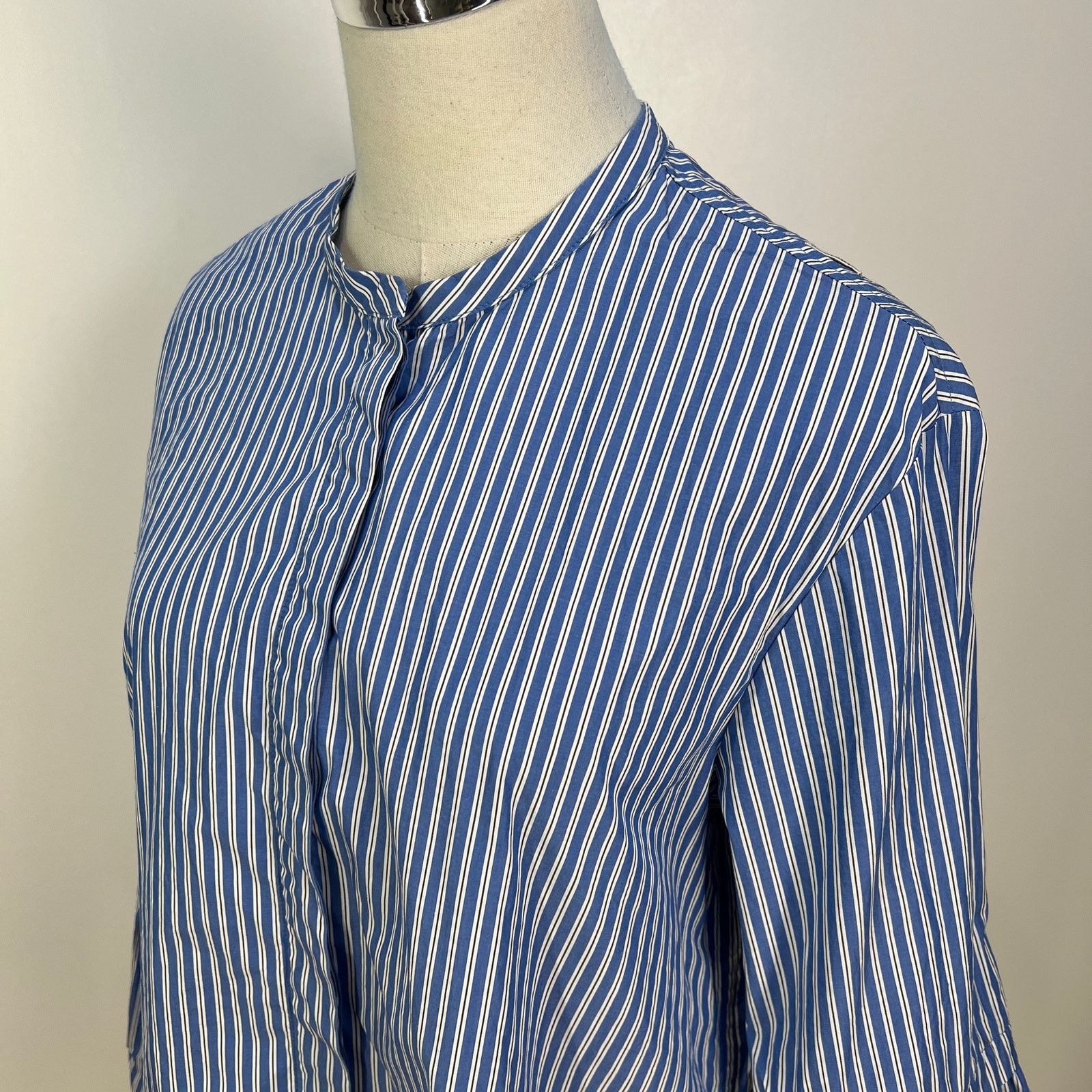 Max Mara 'S MaxMara Curvone Striped Blouse Blue Top Bell Sleeves Size M / US 6-8 / IT 42-44 - 4 Thumbnail