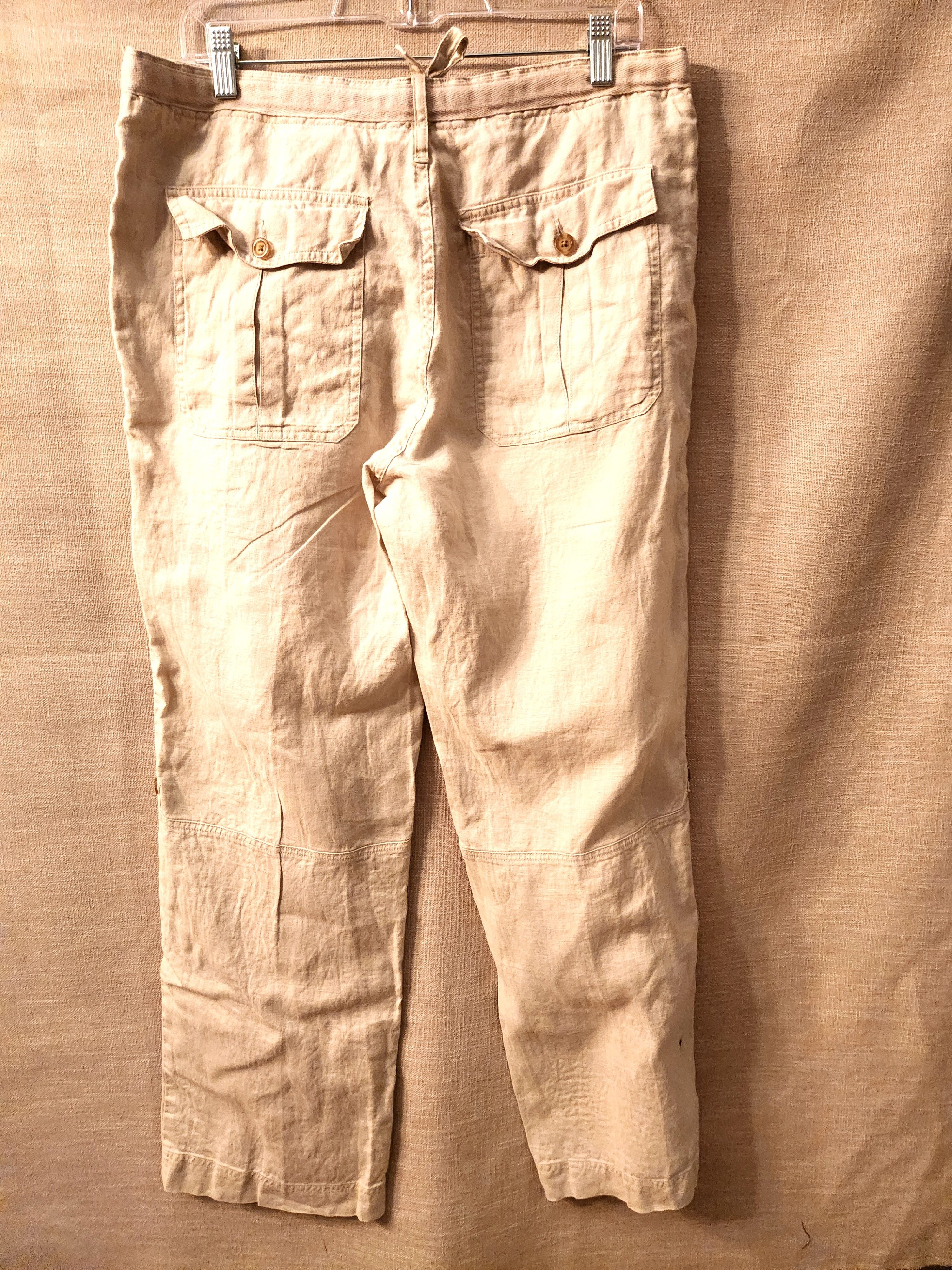 Perry Ellis Men's 100% Linen Tan Drawstring Flat Front Pants Size US 36 / EU 52 - 2 Thumbnail