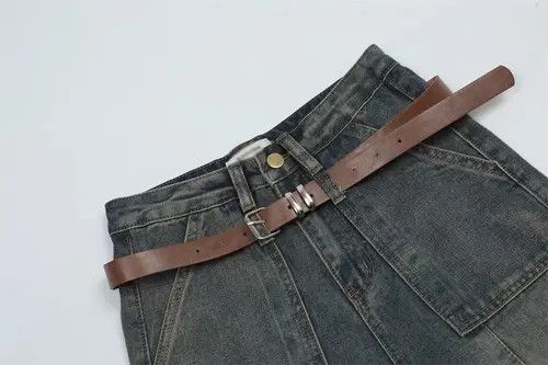 Japanese Brand × Jean Stitching washed distressed men's hiphop trendy belted jeans Size US 32 / EU 48 - 3 Thumbnail