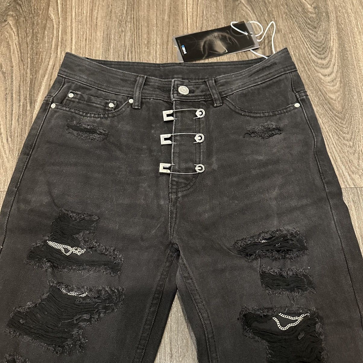 C2H4 Brand NWT C2H4 Distressed Black Denim Jeans Size US 30 / EU 46 - 3 Thumbnail