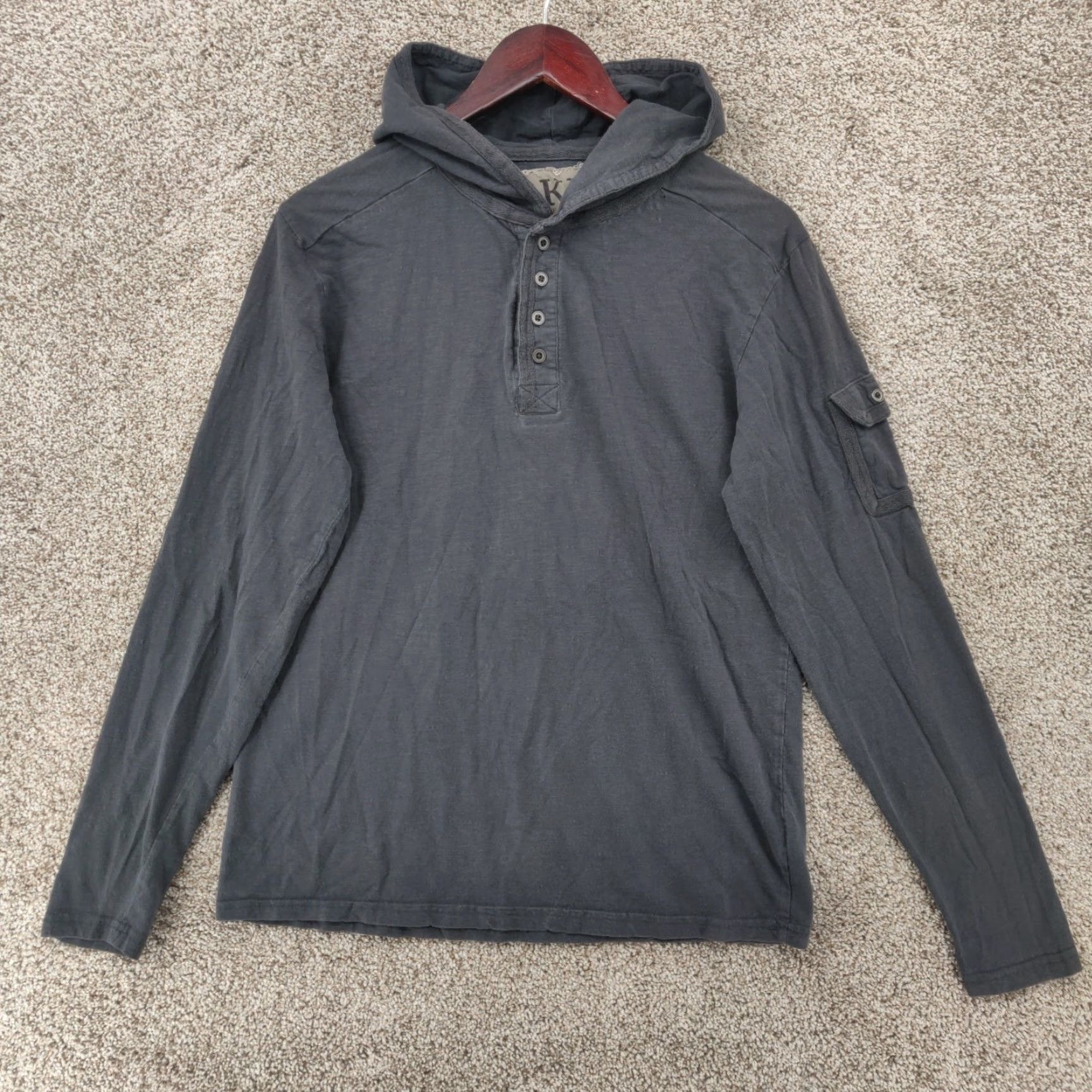 BKE BKE Hoodie Shirt Mens M Grey Athletic Fit Henley Long Sleeve Pocket Size US M / EU 48-50 / 2 - 2 Thumbnail