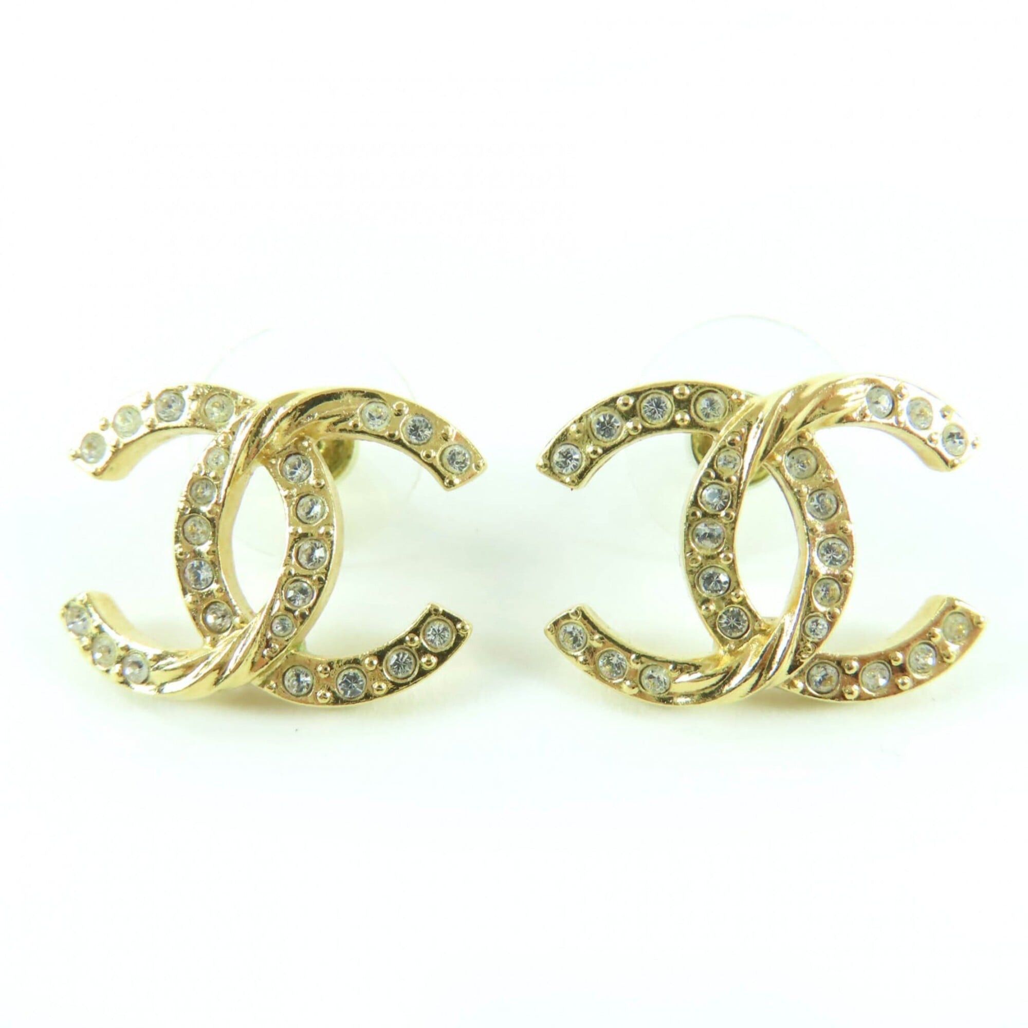 Chanel CHANEL A24V Coco Mark Rhinestone Earrings, Gold, Made in France, Women's Size ONE SIZE - 1 Thumbnail