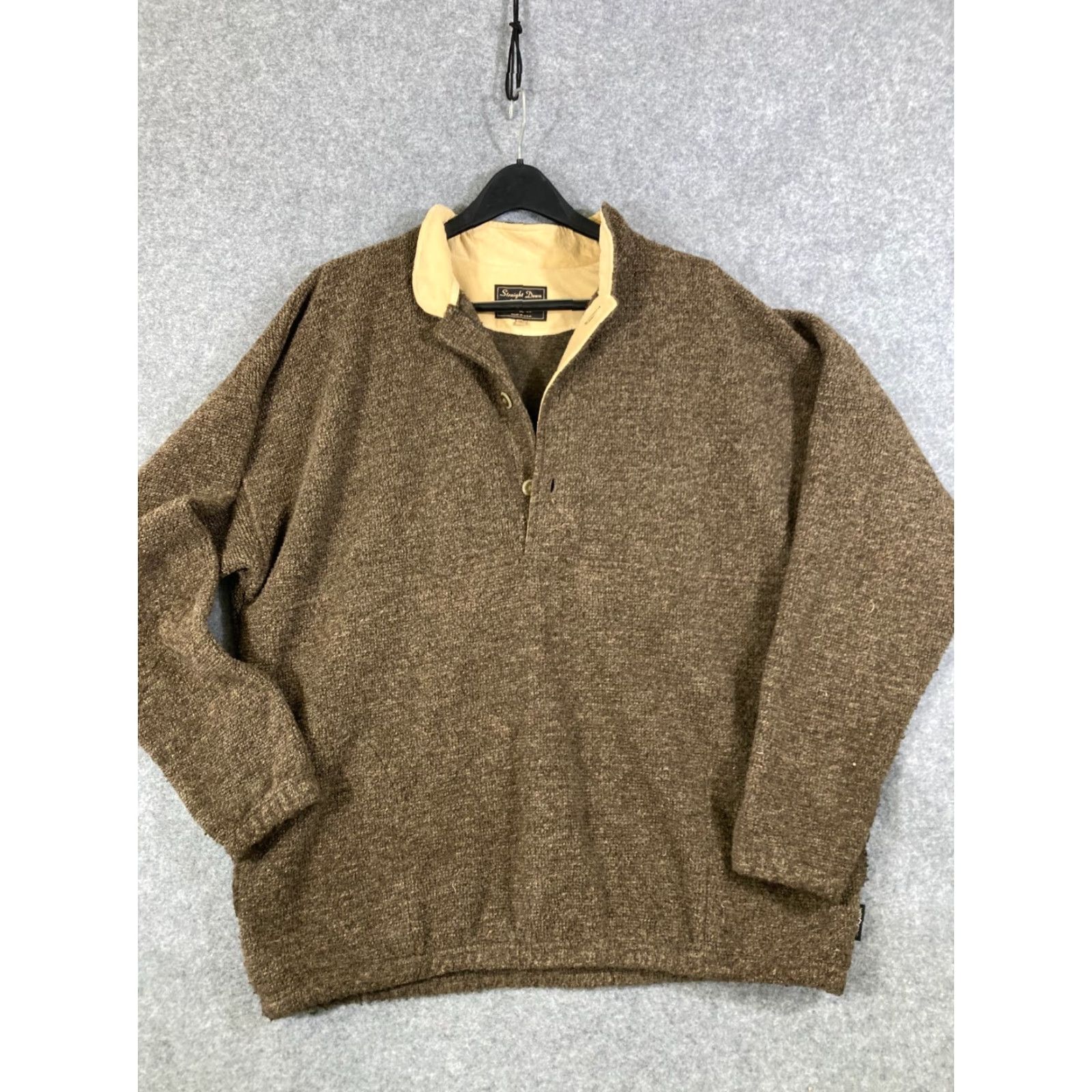 Vintage Straight Down Pullover Sweater Mens XL Brown Button Front Mock Neck Preppy Size US XL / EU 56 / 4 - 3 Thumbnail