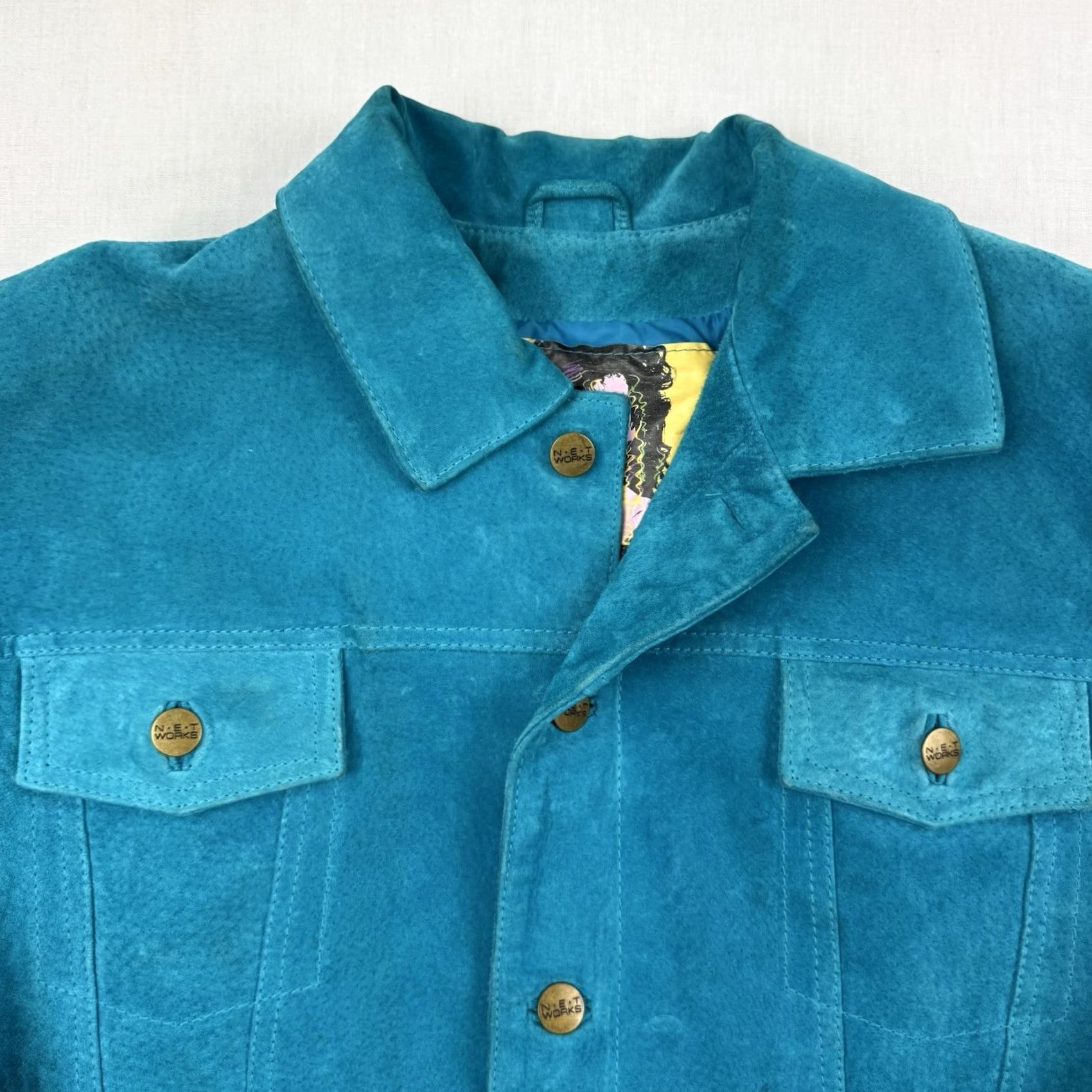 Vintage VINTAGE Net Works Leather Jacket Womens M Cropped 1980s Shoulder Pads Blue 80s Jacket Womens Medium Knit? Size M / US 6-8 / IT 42-44 - 3 Thumbnail