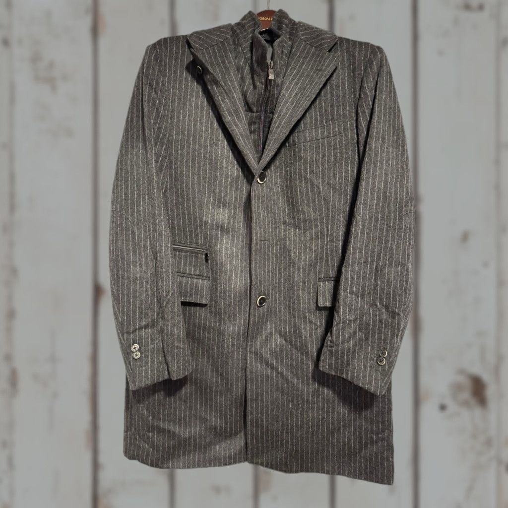 Corneliani Corneliani ID Italy Men Overcoat Pinstripe Wool Long Zip Bib 54R Grey XXX Wool Lining Regular Coat Mens Size US L / EU 52-54 / 3 - 1 Thumbnail