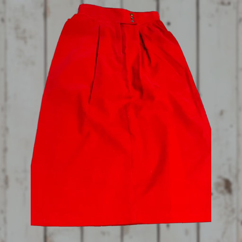Vintage VINTAGE RED MIDI Pencil Skirt 7/8 High Waist Corduroy Pleats Pockets College Town Women's Skirt Size 28" / US 6 / IT 42 - 1 Thumbnail