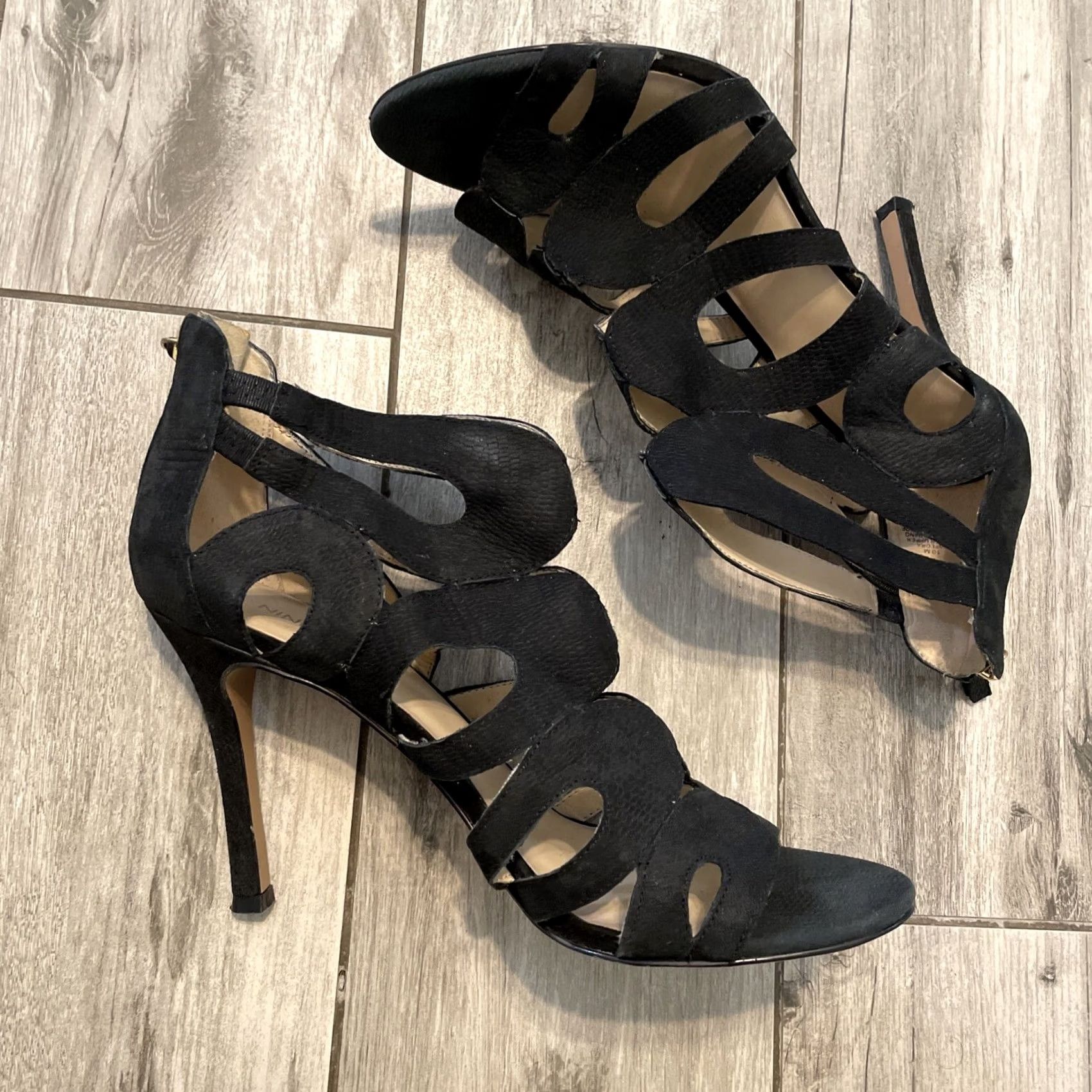 Nine West VINTAGE Nine West Leather Open Toe Cut-out Pumps Heels Black Zipper Size 10 Womens Shoes Size US 10 / IT 40 - 4 Thumbnail