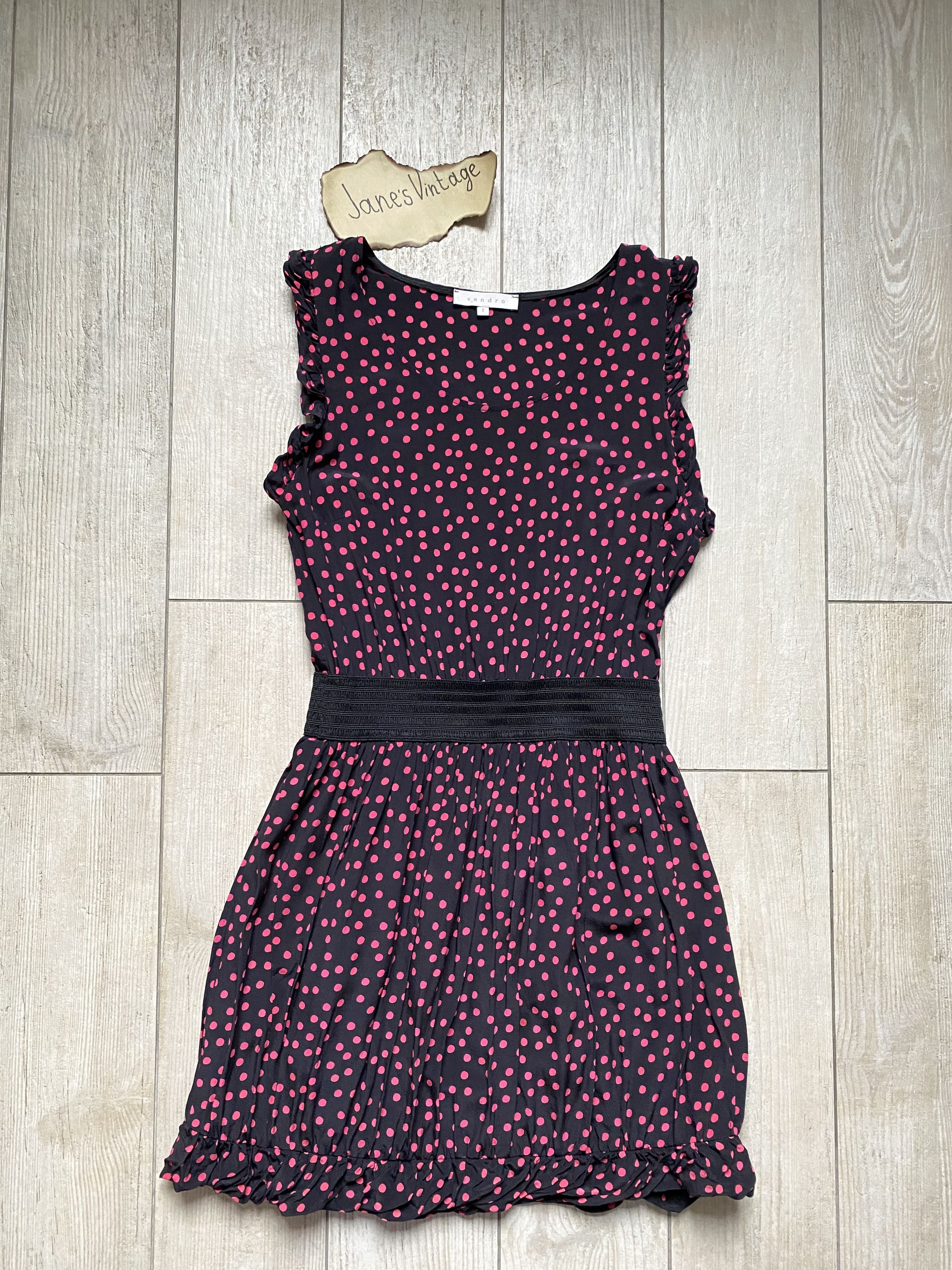 Sandro Sandro Black Dress with Pink Polka Dots Size S / US 4 / IT 40 - 1 Thumbnail