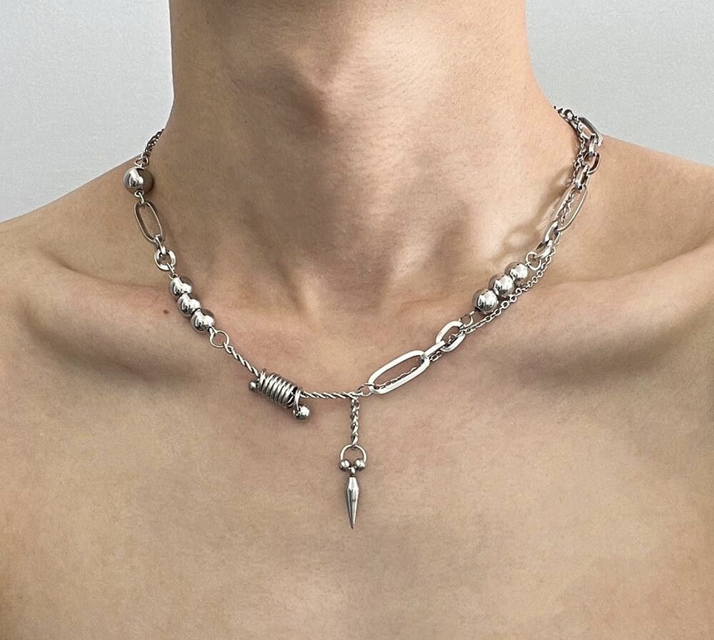 Jewelry Rivet Steel Splicing Clavicle Sweater Chain Necklace Size ONE SIZE - 1 Thumbnail