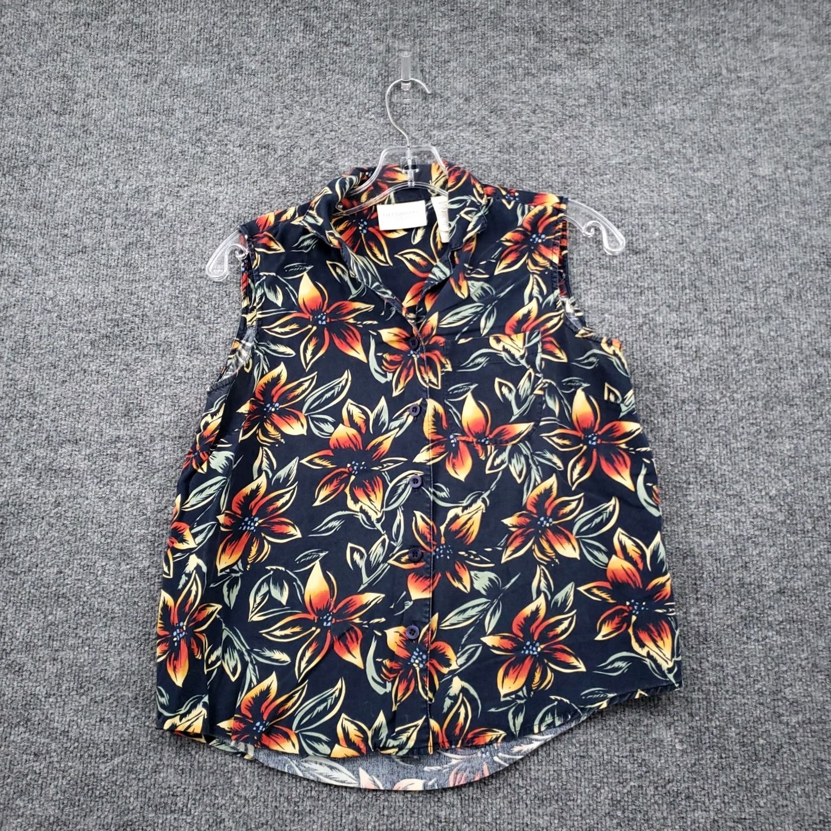 Liz Claiborne Liz Claiborne Shirt Womens PS Petite Button-Up Blue Floral Sleeveless Rayon Top Size S / US 4 / IT 40 - 2 Thumbnail