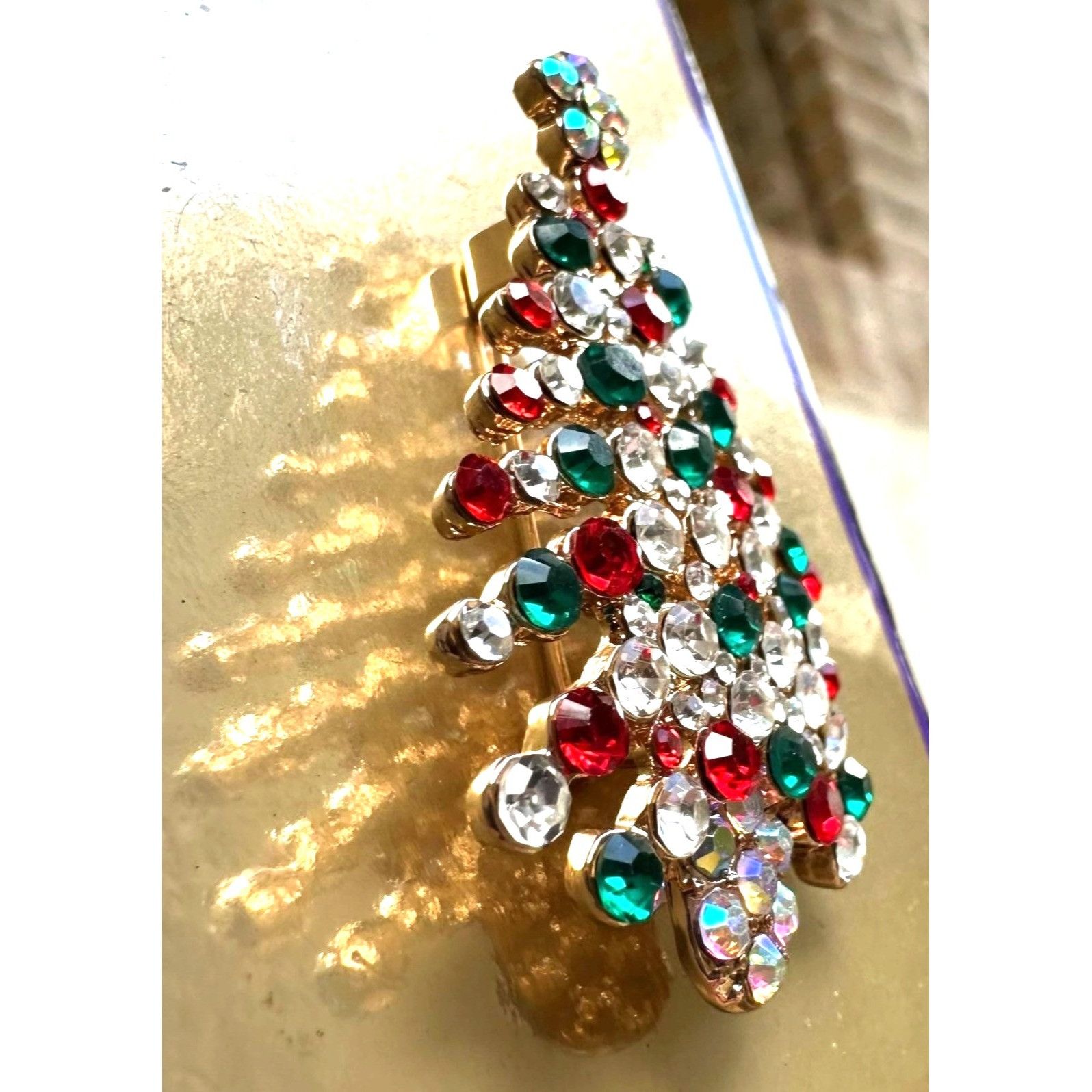 Handmade Rhinestone Christmas Tree Brooch Pin New Aurora Borealis Re Size ONE SIZE - 6 Thumbnail