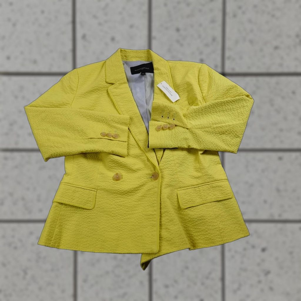 Banana Republic Banana Republic Blazer Womens 4 Yellow Seersucker Sport Coat Jacket Button Collared Lined Pockets Short Length Size S / US 4 / IT 40 - 1 Thumbnail