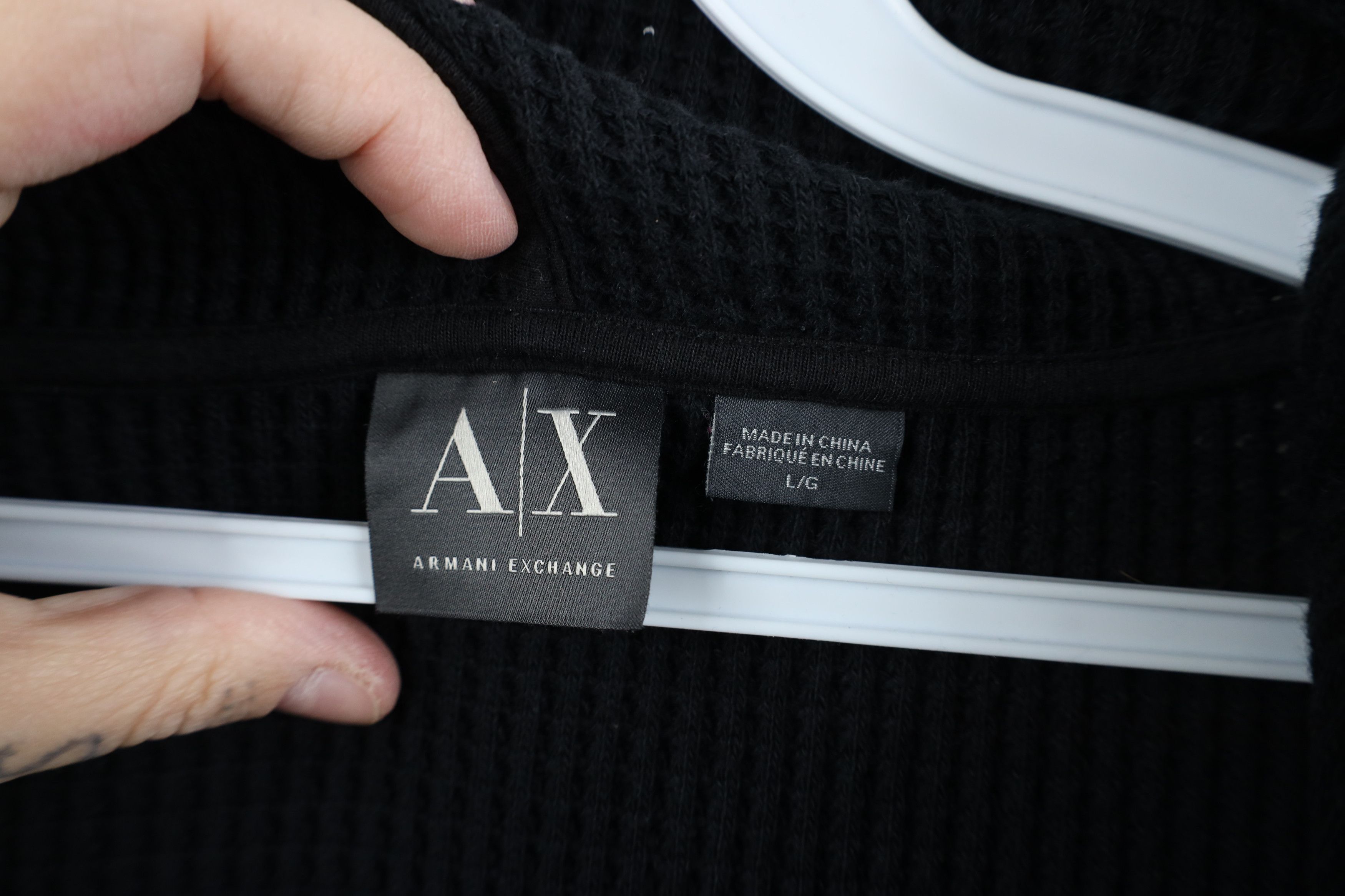 Armani Exchange Armani Exchange Leather Trim Thermal Waffle Knit Hoodie Size US L / EU 52-54 / 3 - 8 Thumbnail