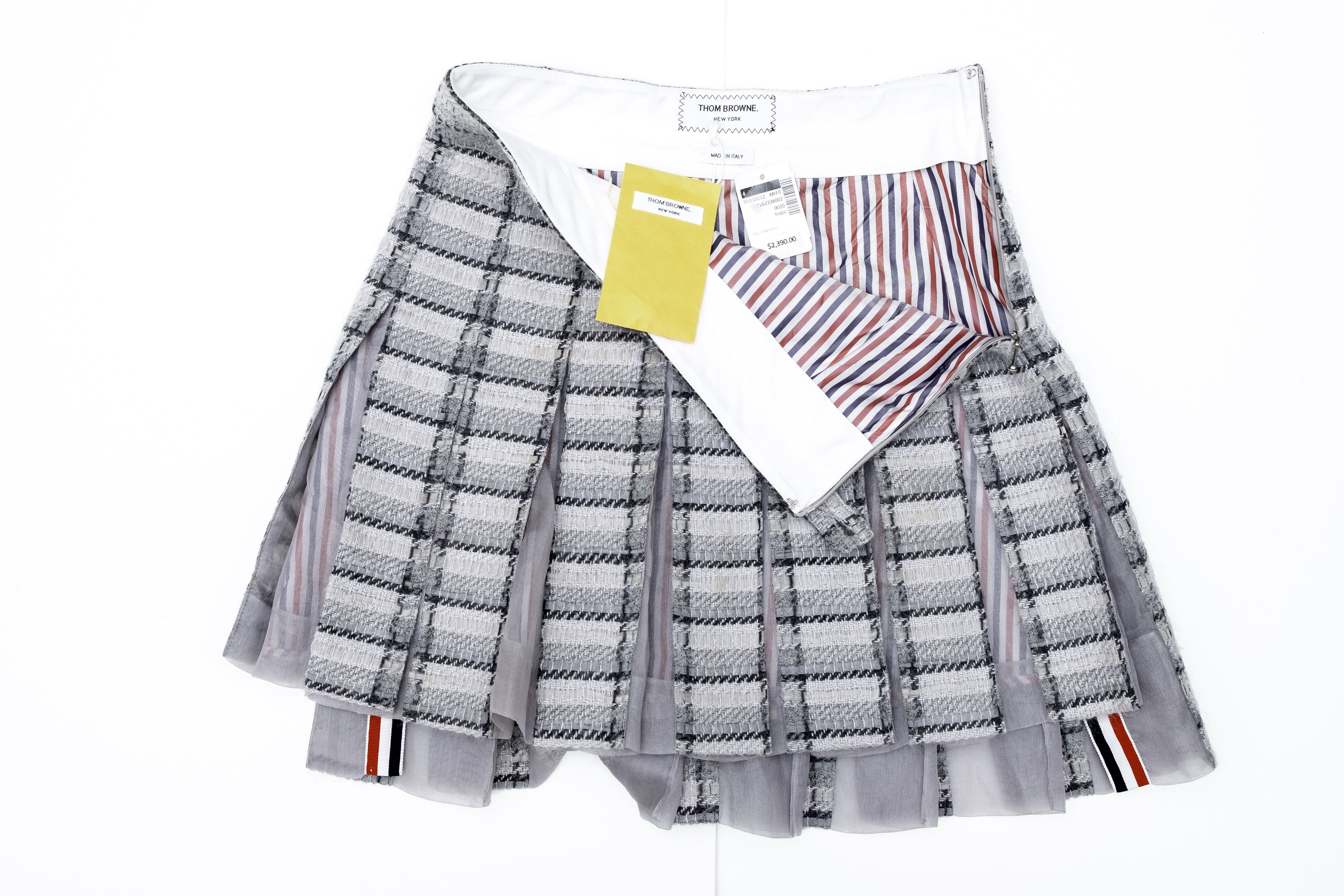 Thom Browne Mohair Plaid Pleated Mini Skirt