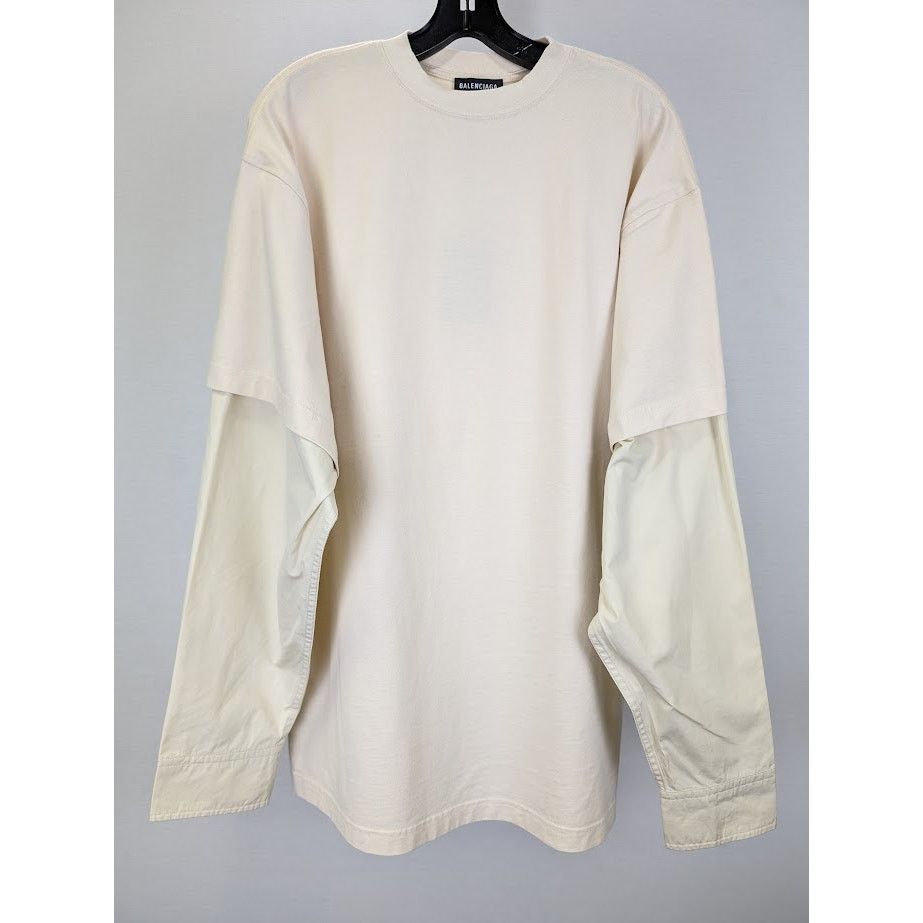 Balenciaga o1rshd1 Layered T-Shirt Back Hem Vintage Jersey Cream/Black Size US M / EU 48-50 / 2 - 2 Thumbnail