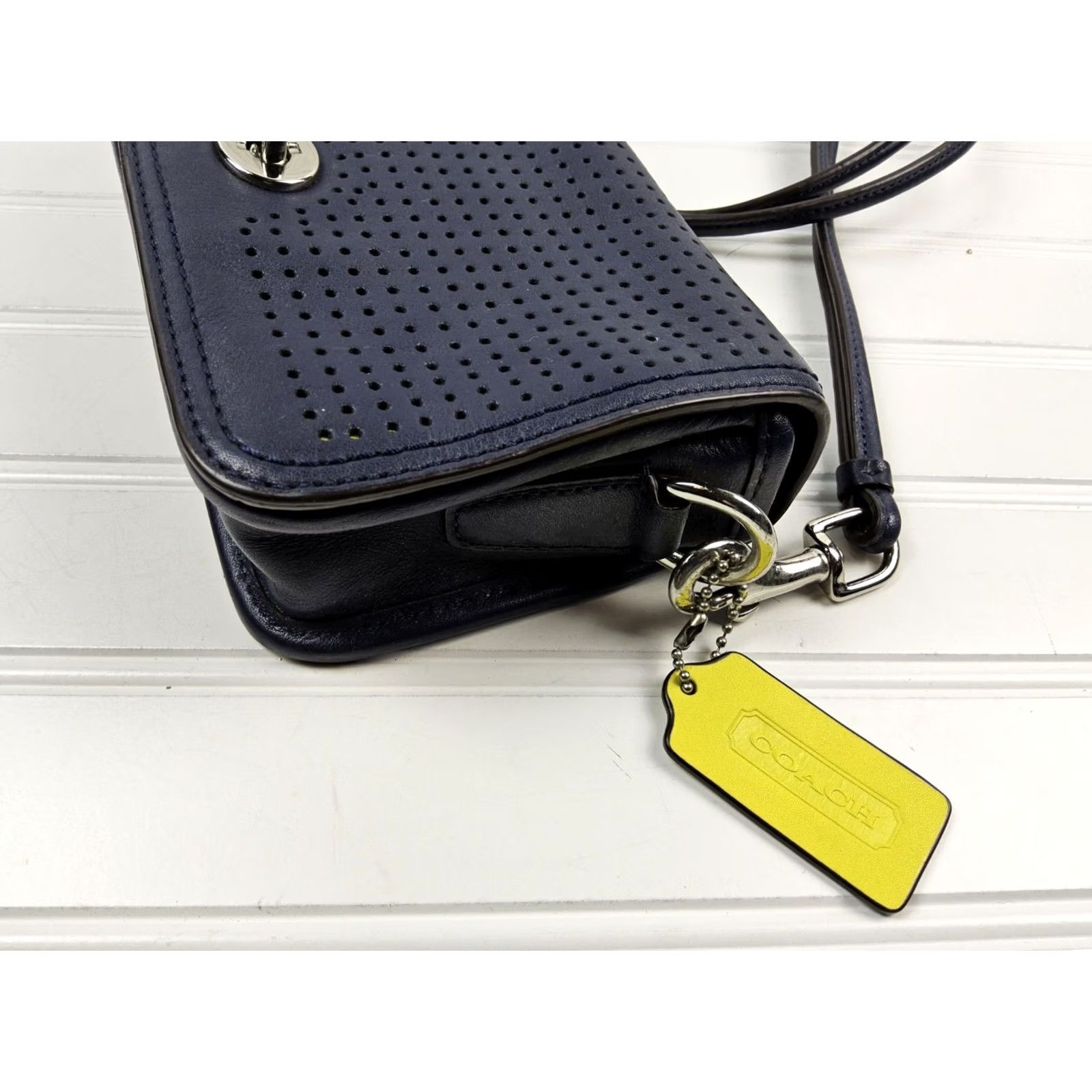Coach Coach Crossbody Purse Navy Leather Perforated Penny Legacy 22387 Small Size ONE SIZE - 4 Thumbnail