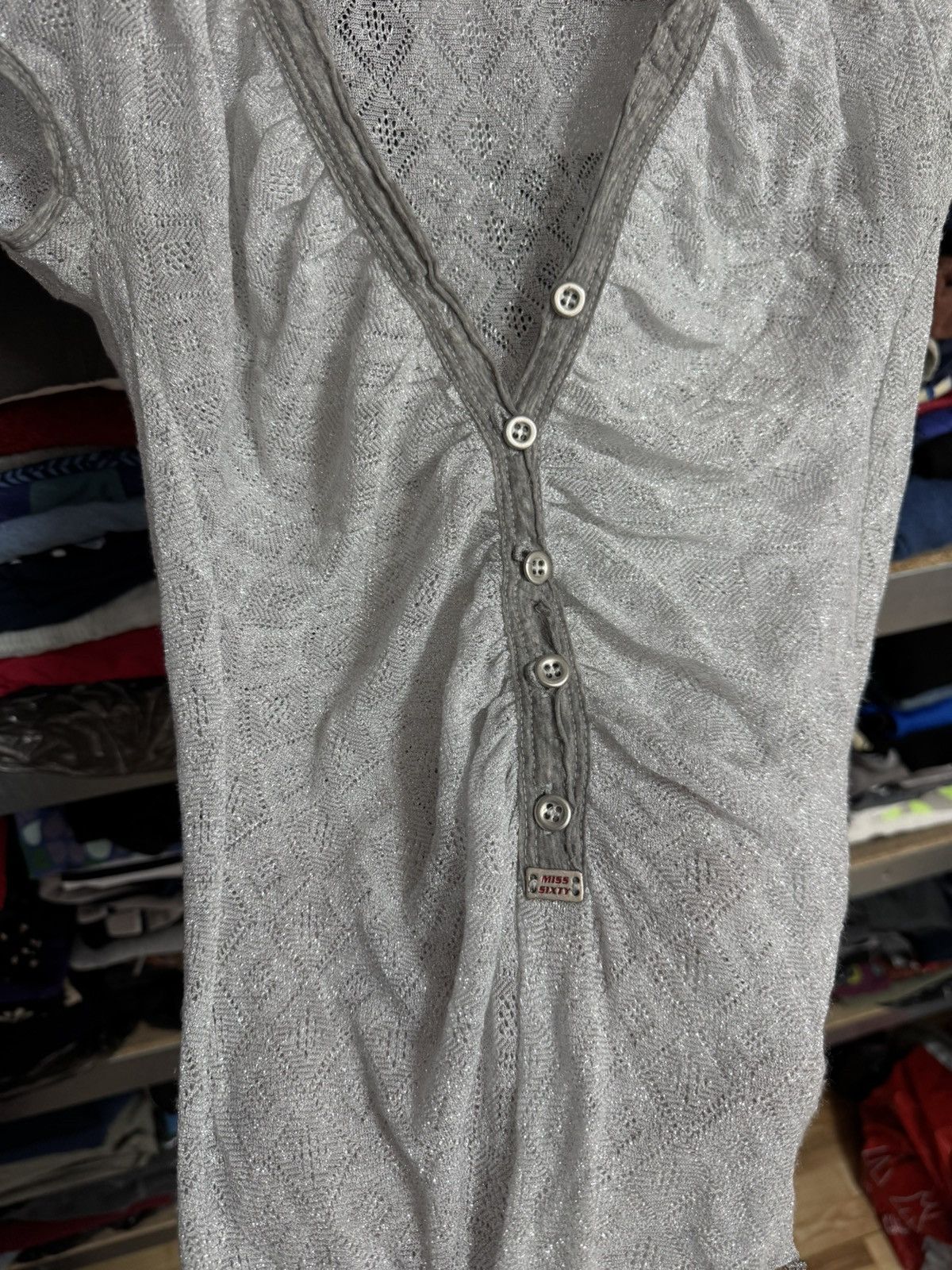 Miss Sixty Miss Sixty Knit Top Ruched Button Y2K Cap Sleeve Tee Size L Size L / US 10 / IT 46 - 3 Thumbnail