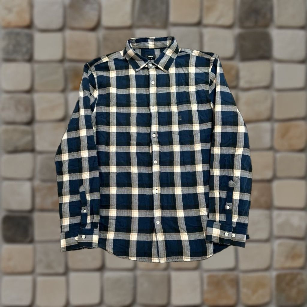 Express Express Shirt Mens XL Plaid Button-Up Cotton Spandex Pocket Multicolor Size US XL / EU 56 / 4 - 1 Thumbnail