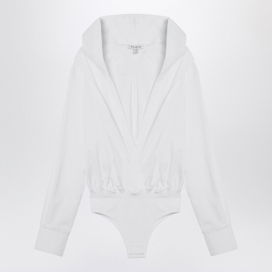 o1d2blof0724 Cotton Shirt Bodysuit with Hood in White