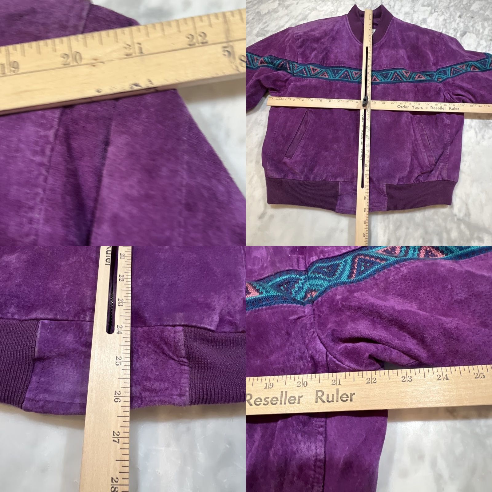 Vintage VINTAGE Mesa Ridge Purple Suede Leather Jacket L Aztec Geometric Stripe Zip Up Women Bomber Jacket Size L / US 10 / IT 46 - 8 Thumbnail