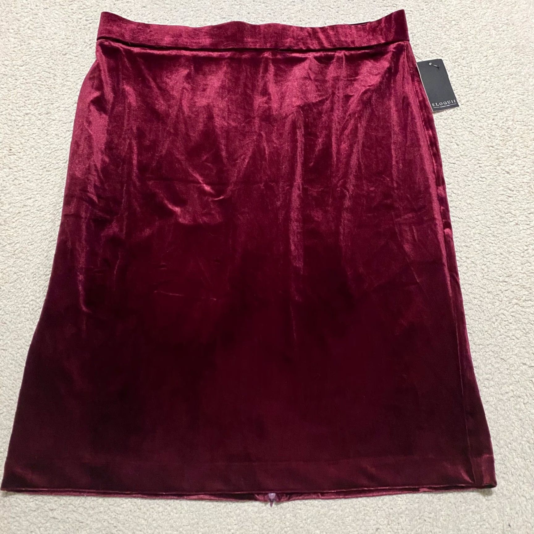 Vintage NWT Eloquii Skirt Womens 18 Plus Velvet Red Knee Length A-Line Slit Back 2973 Size 40" / US 18 - 2 Thumbnail